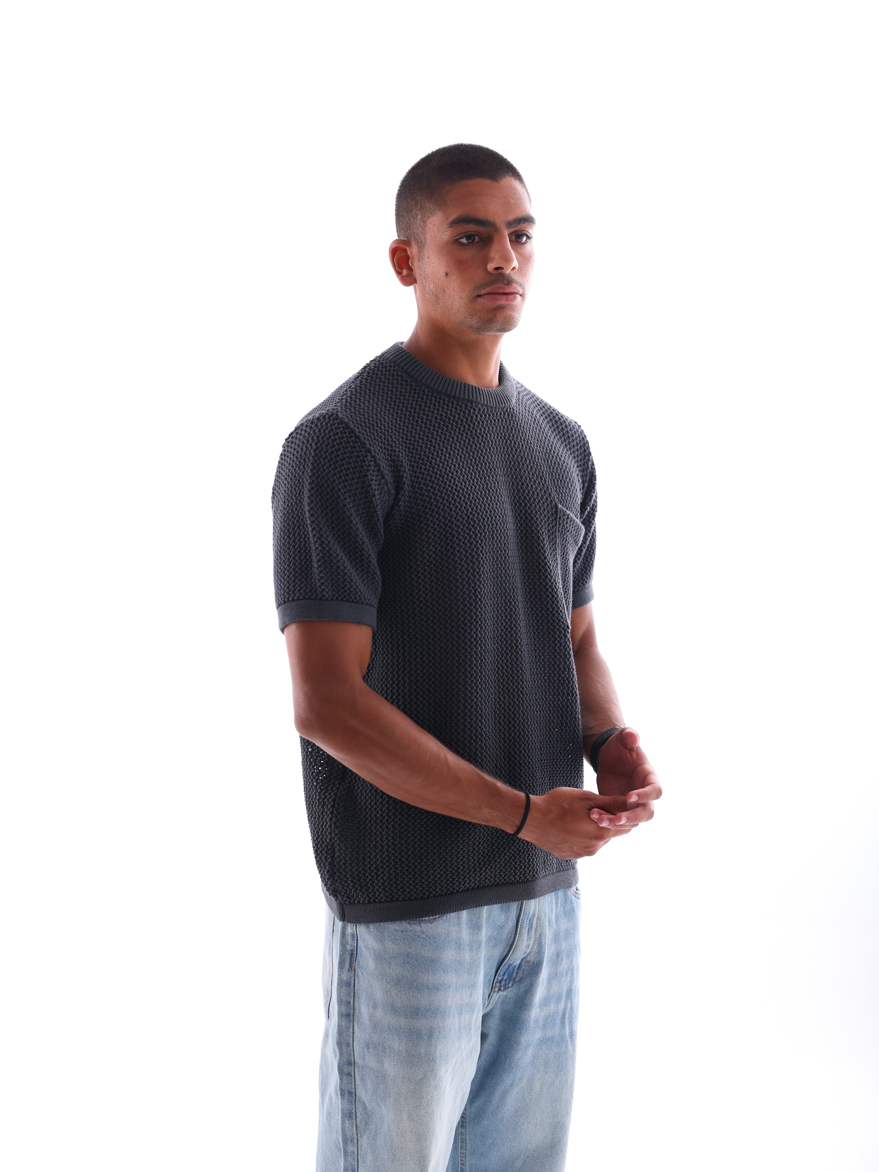 Round Mesh Knit T-Shirt