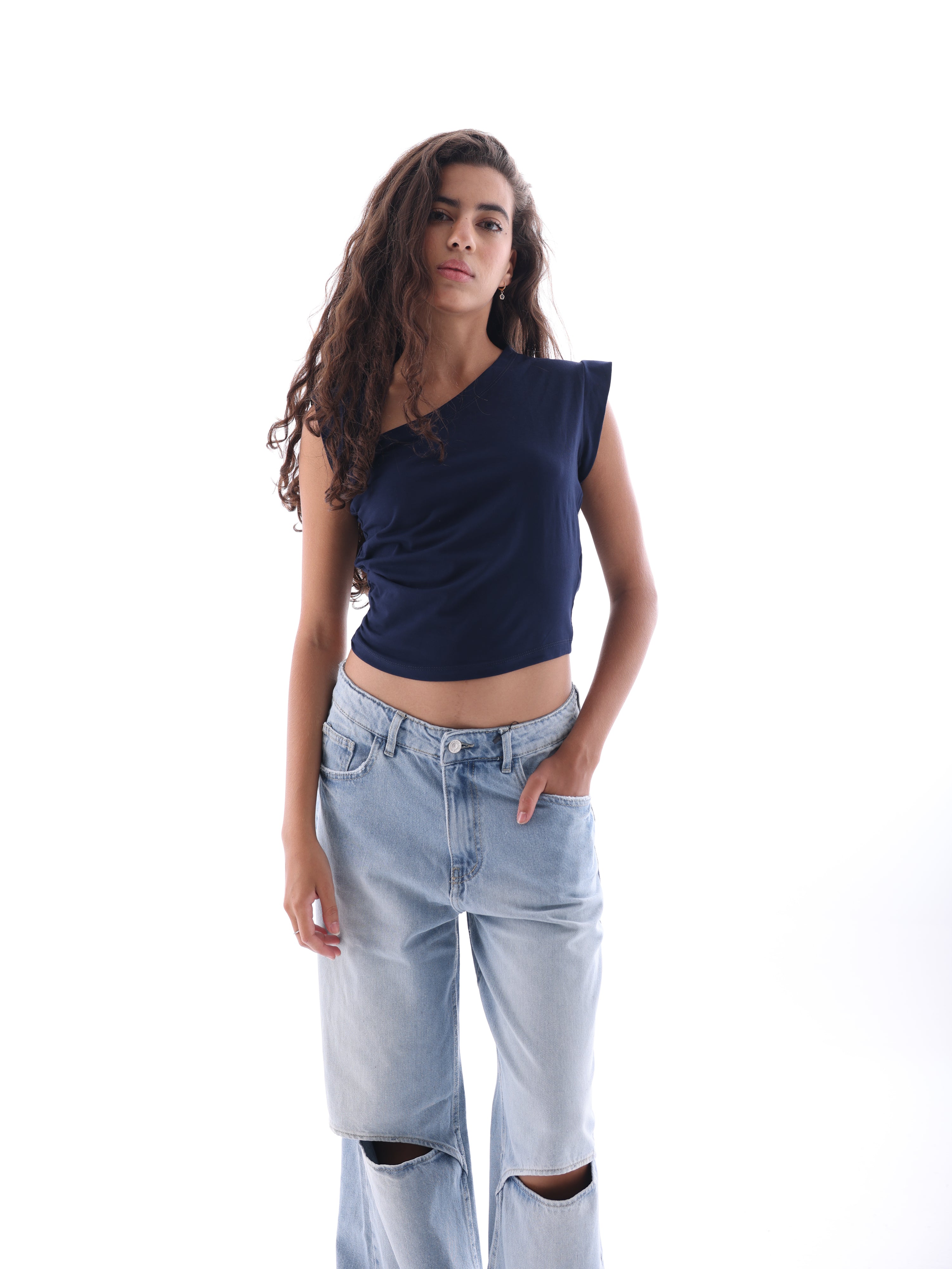 Quarter-Sleeve Cropped T-Shirt