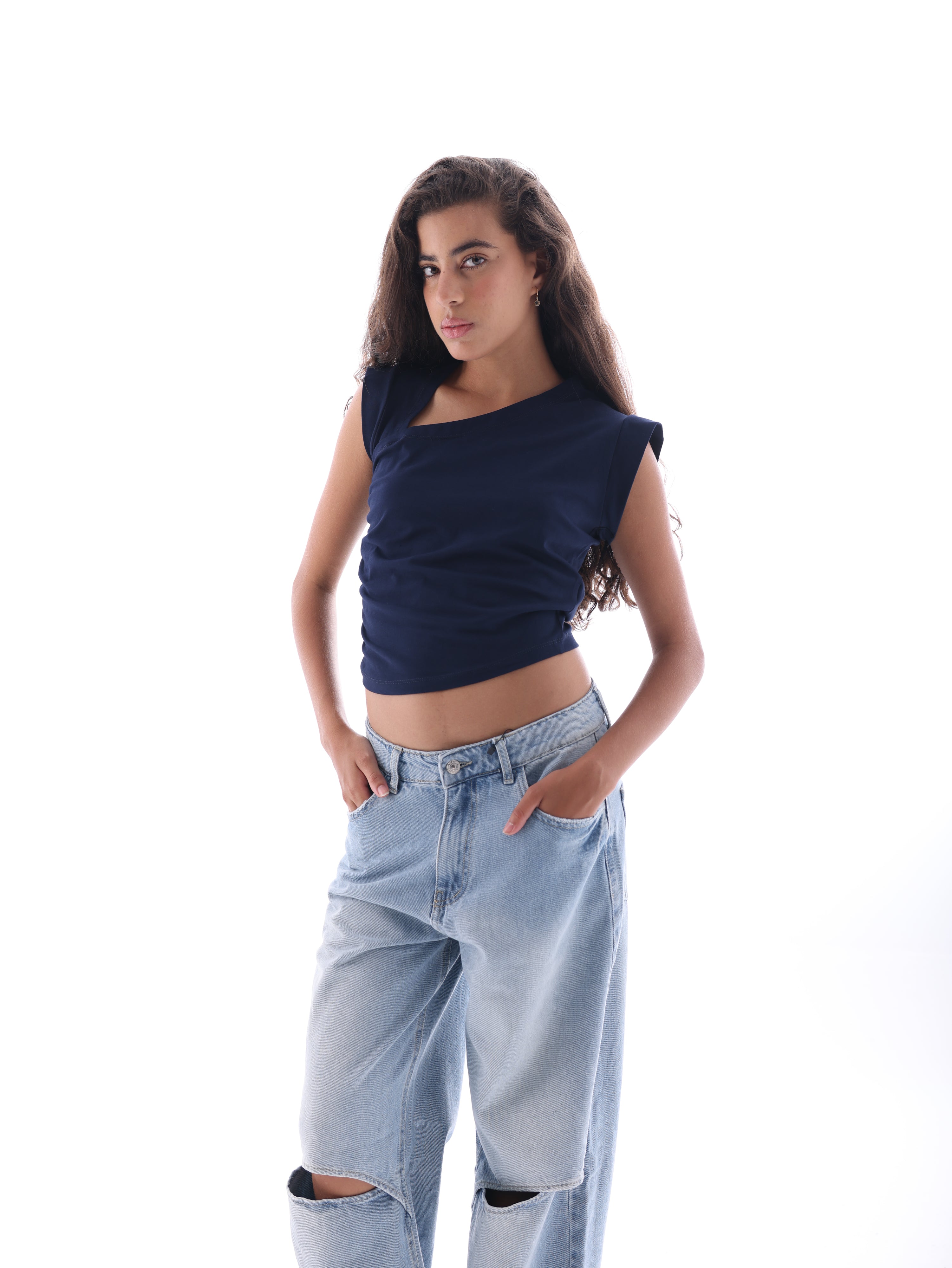 Quarter-Sleeve Cropped T-Shirt