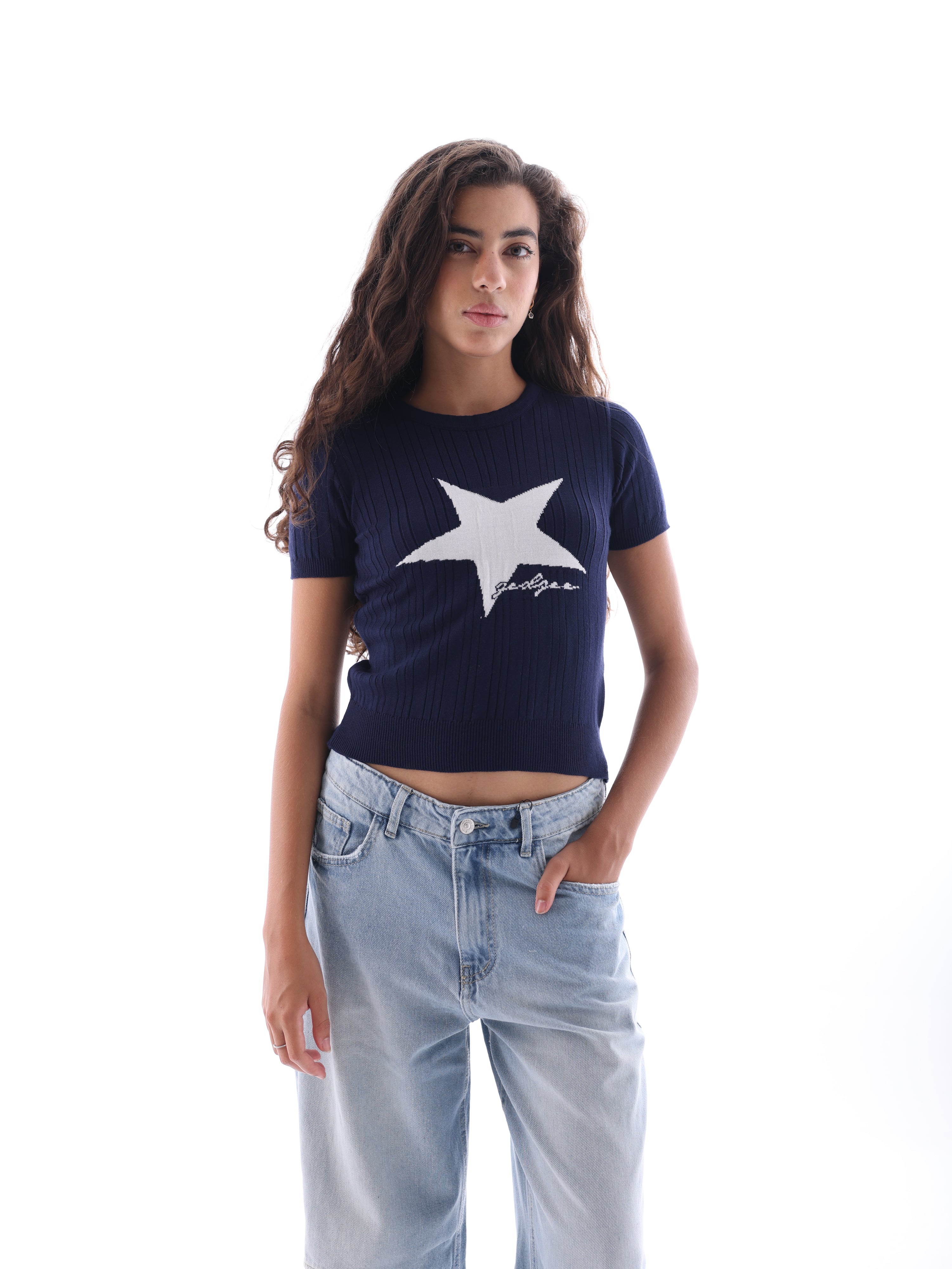 Star Cropped Knitted Top