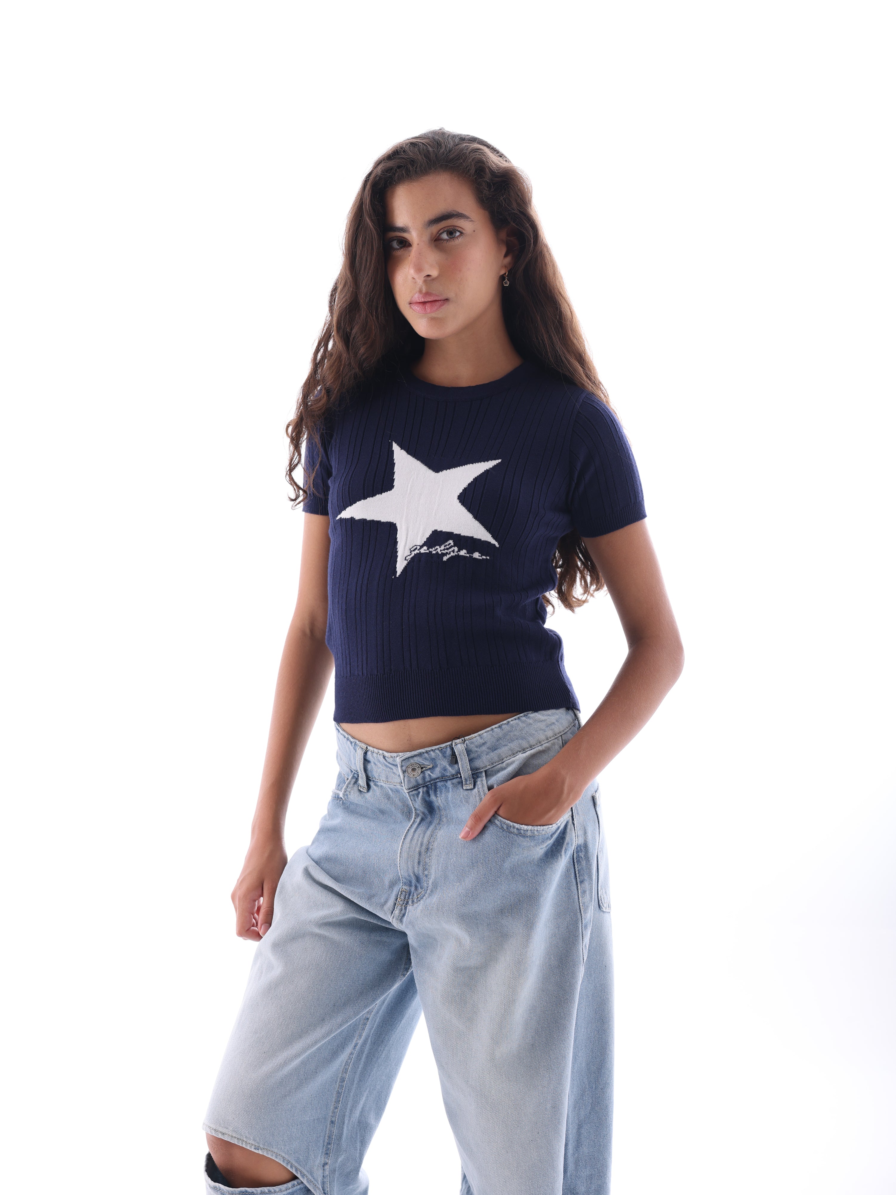Star Cropped Knitted Top