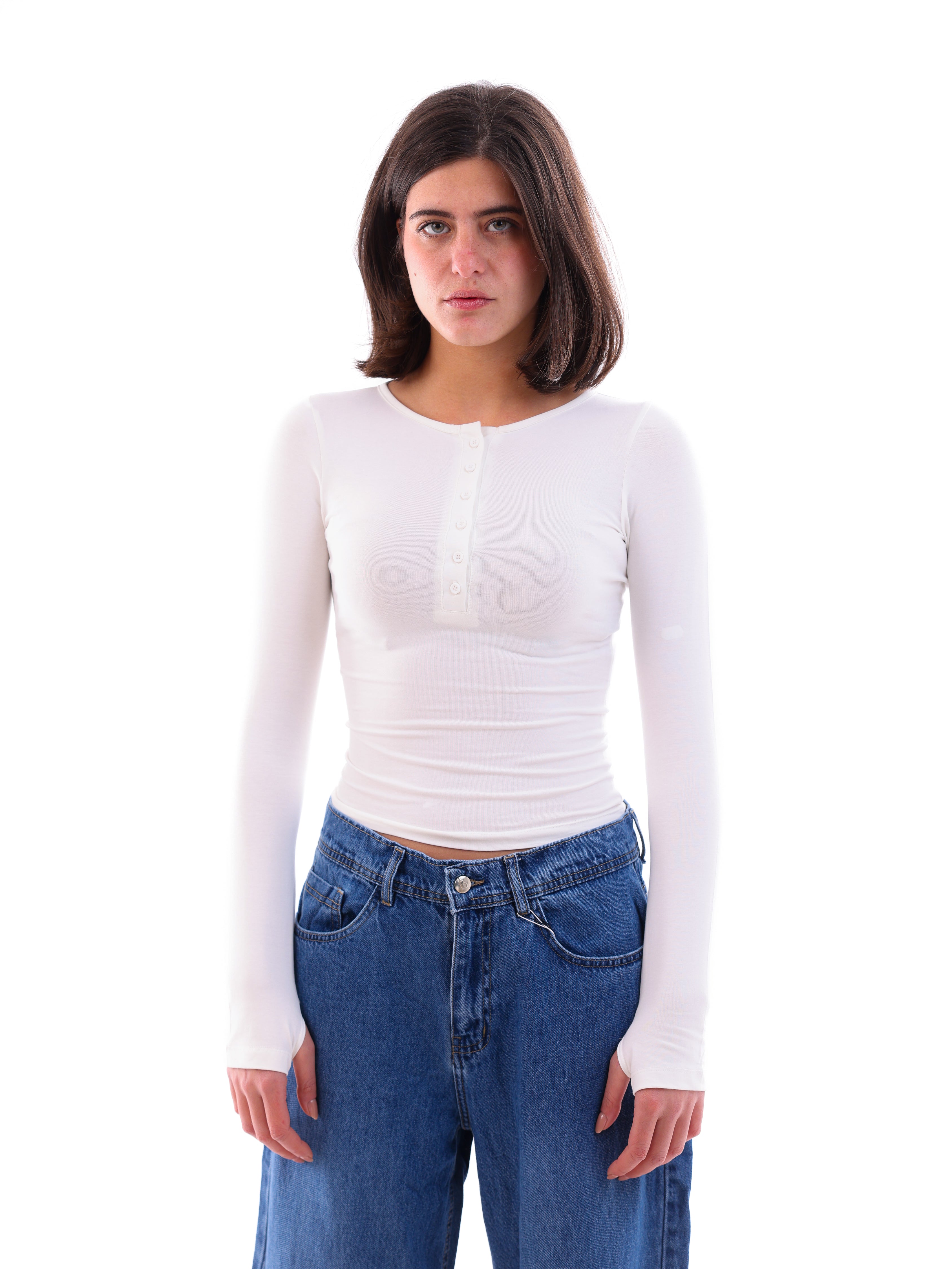 Buttoned Long-Sleeve Top