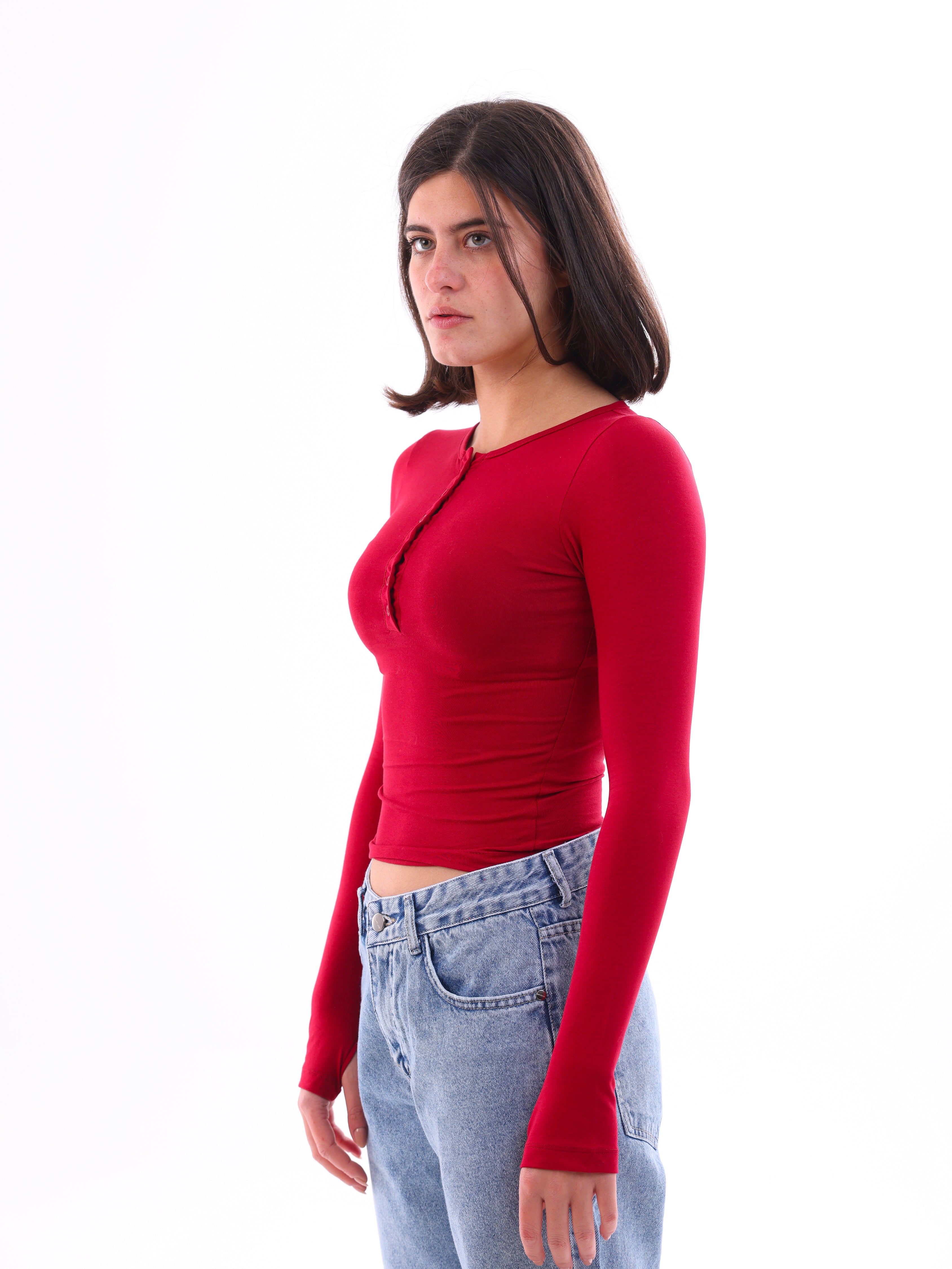 Buttoned Long-Sleeve Top