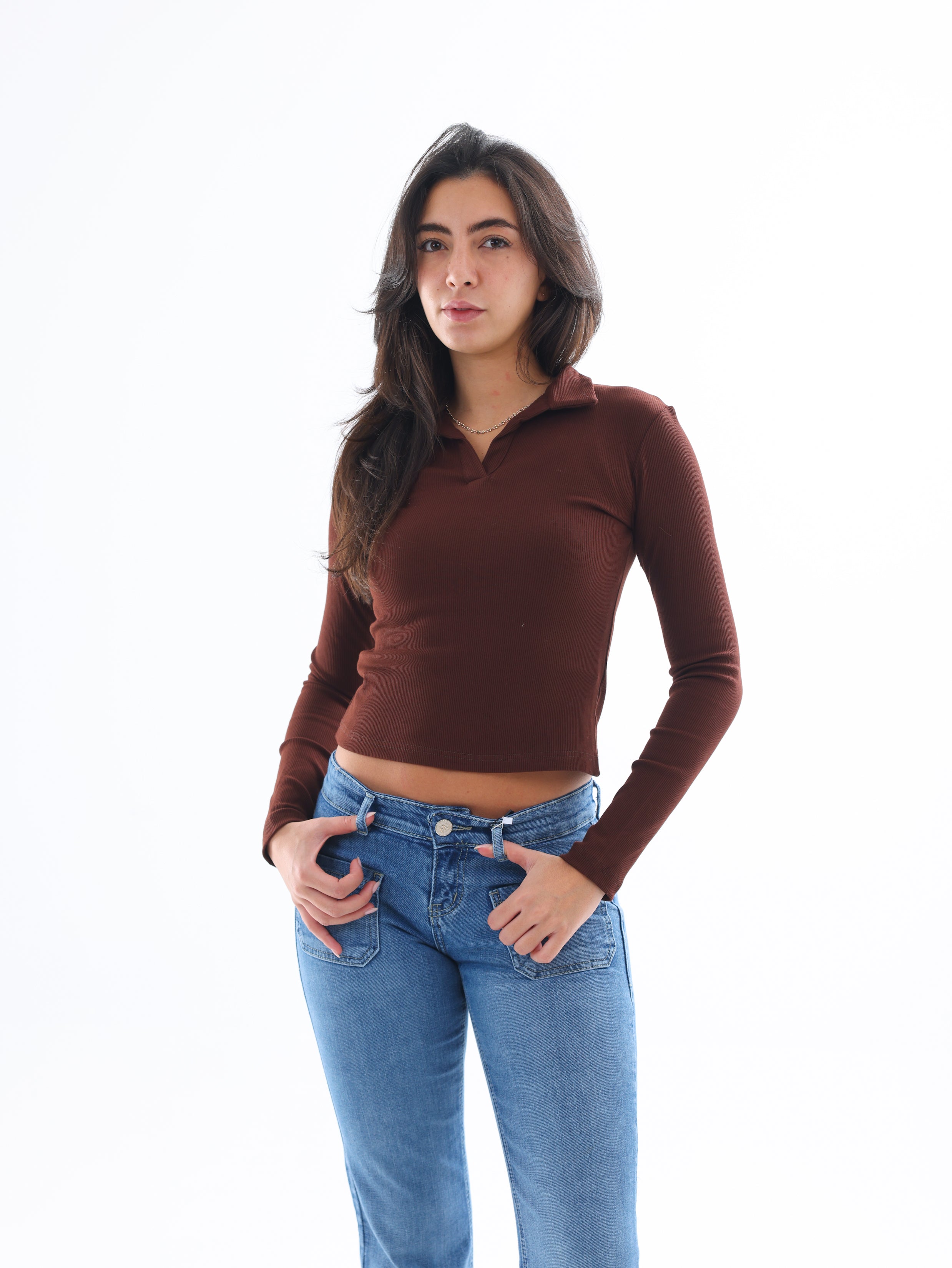 Ribbed Long-Sleeve Polo