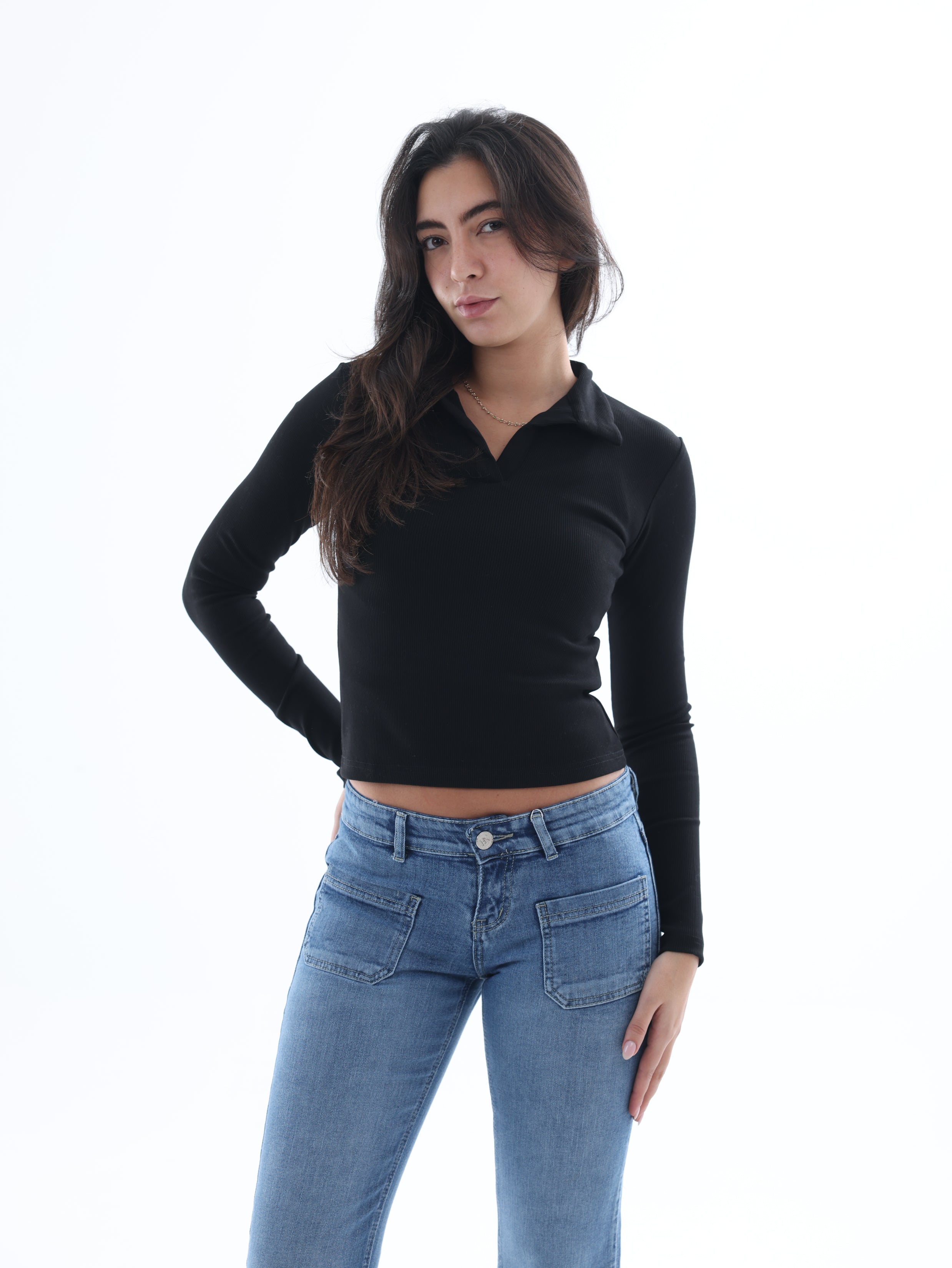 Ribbed Long-Sleeve Polo