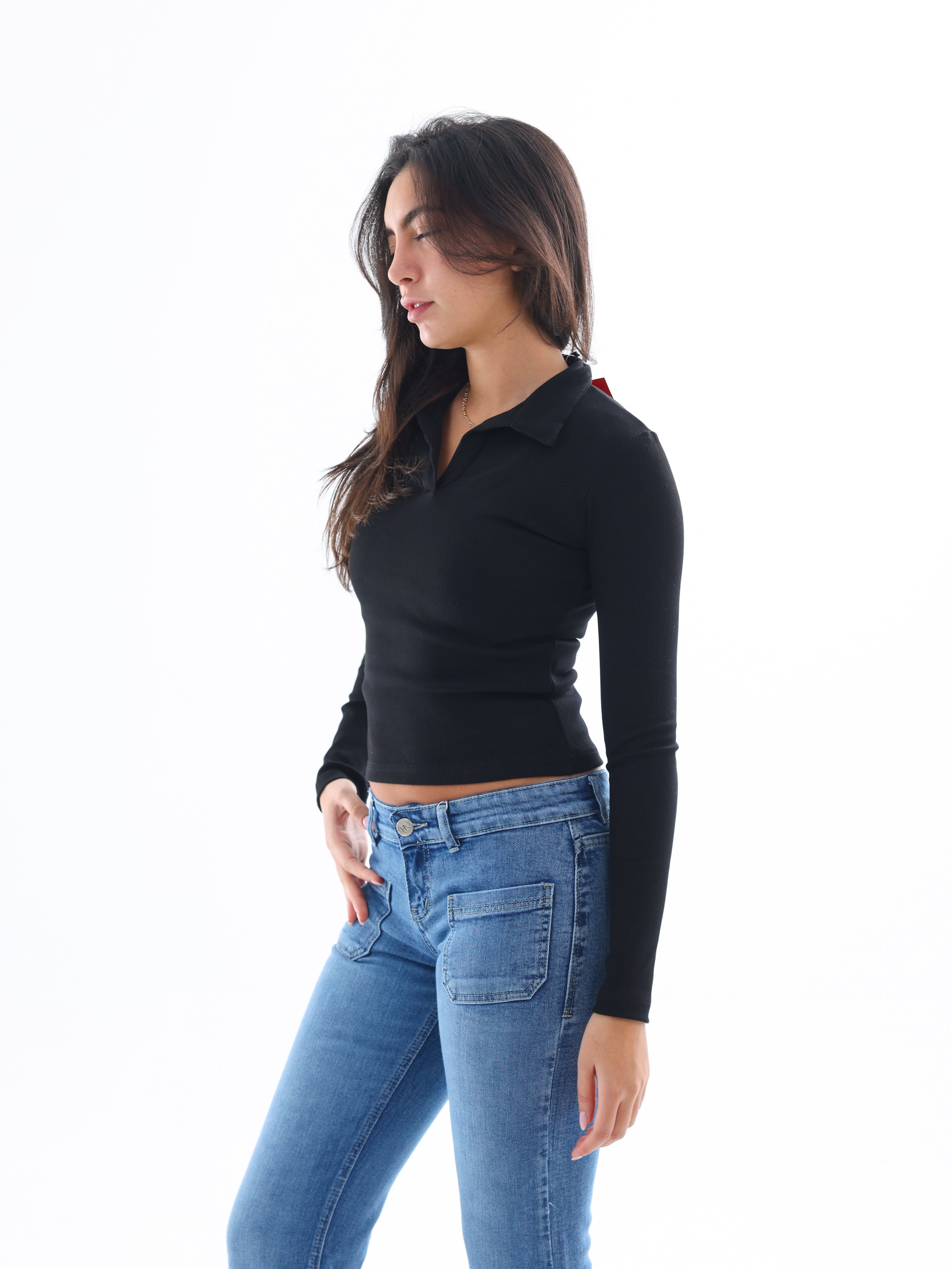 Ribbed Long-Sleeve Polo
