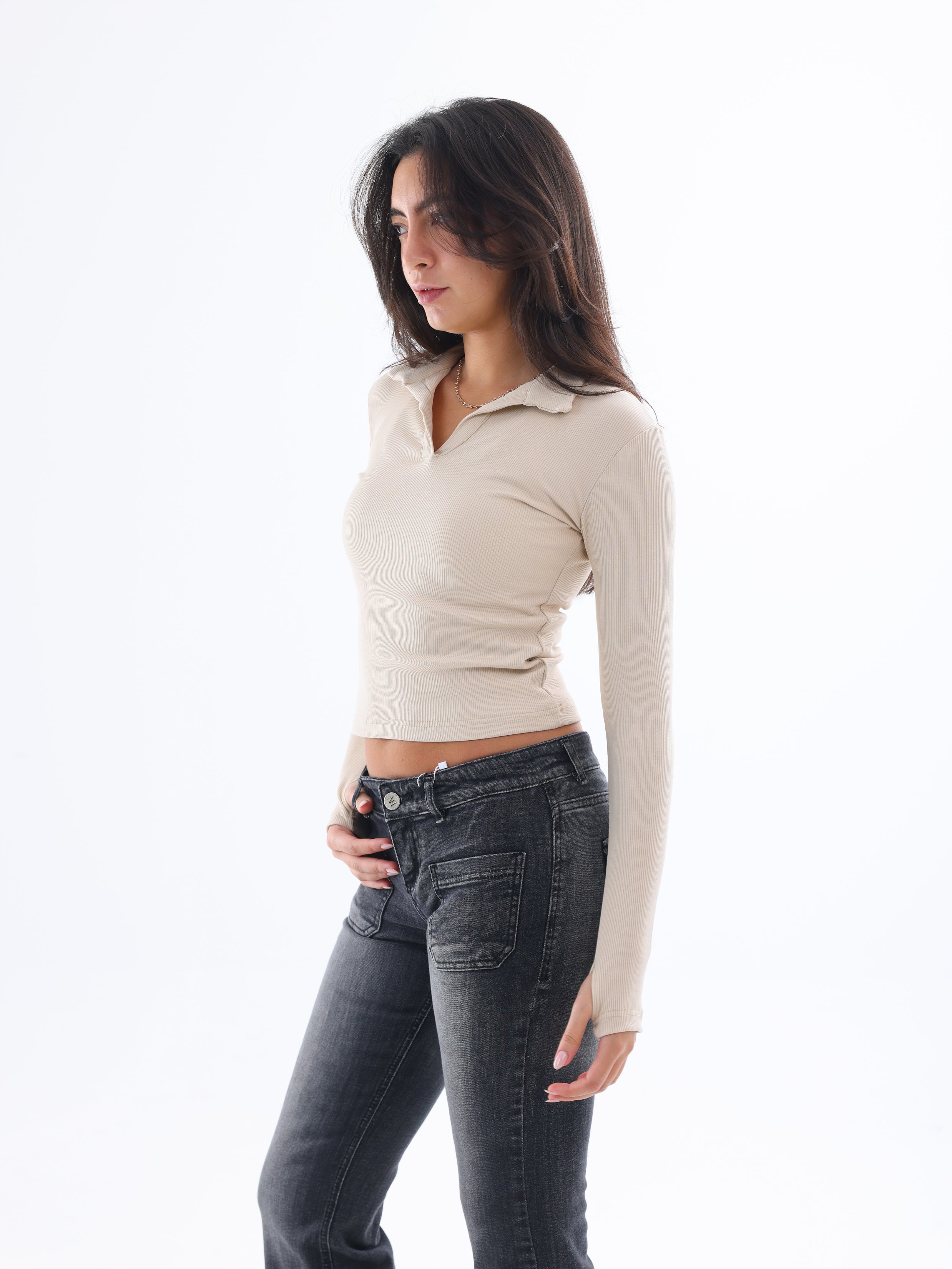 Ribbed Long-Sleeve Polo