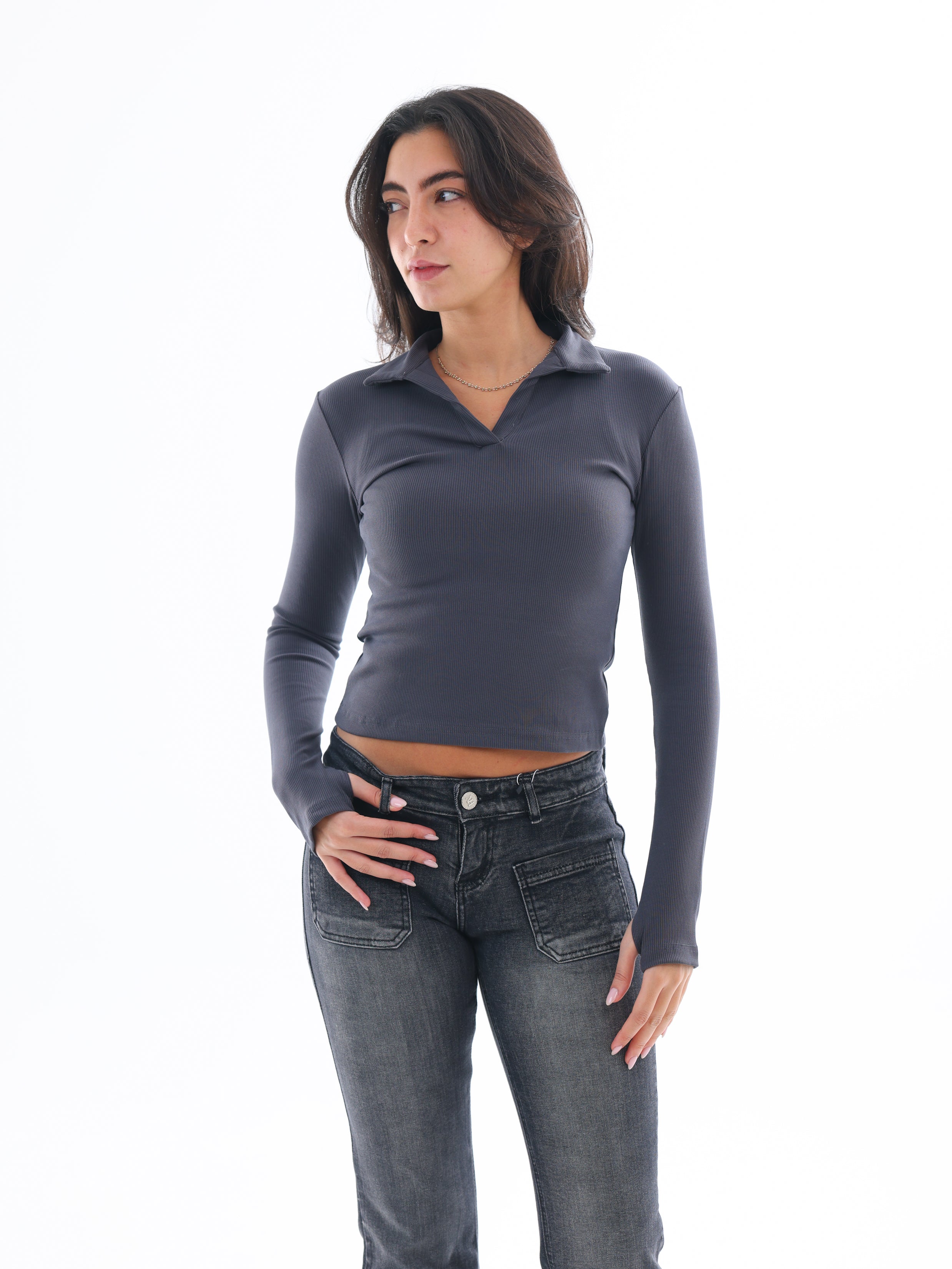 Ribbed Long-Sleeve Polo