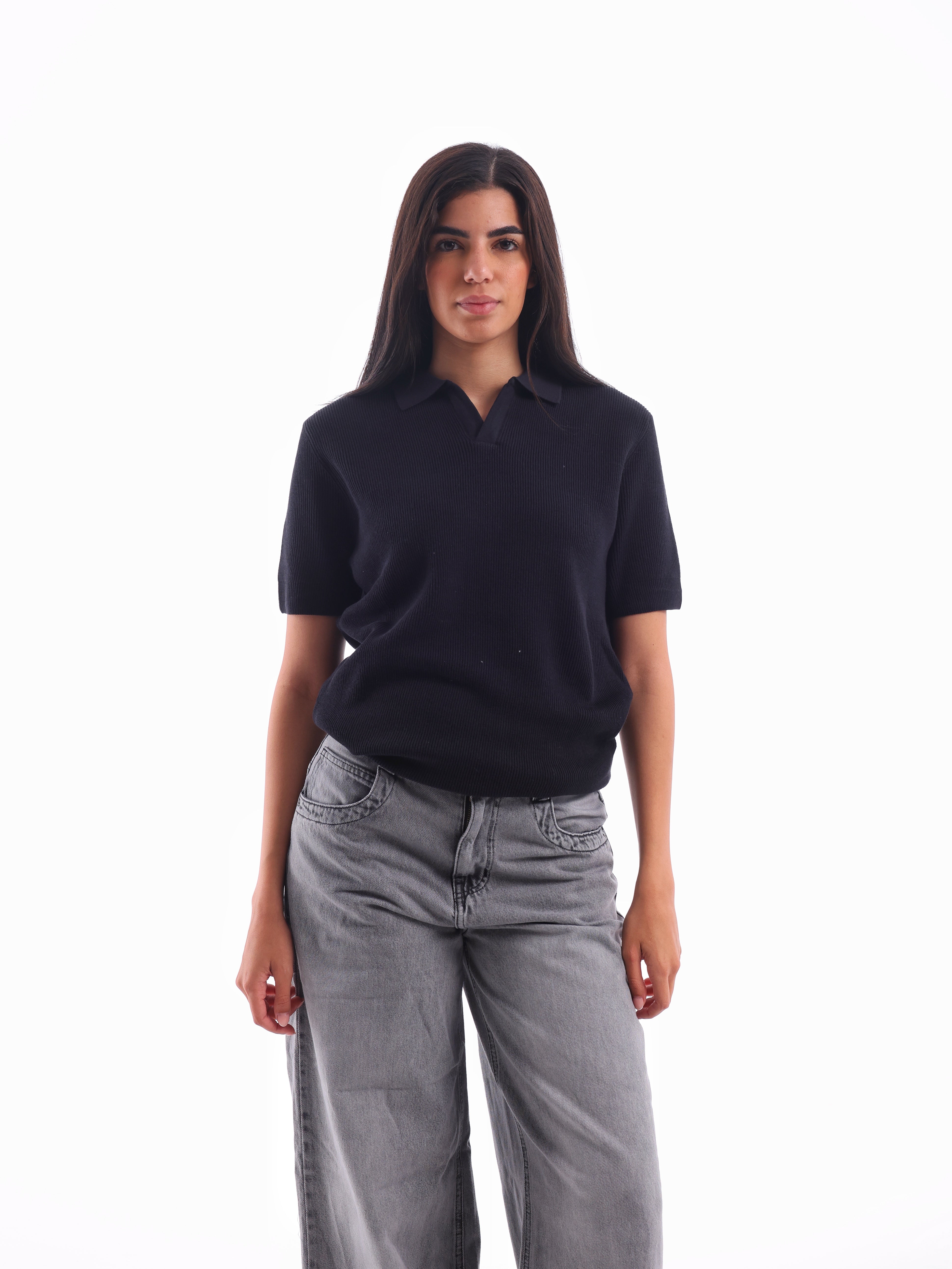 Ribbed Knitted Polo