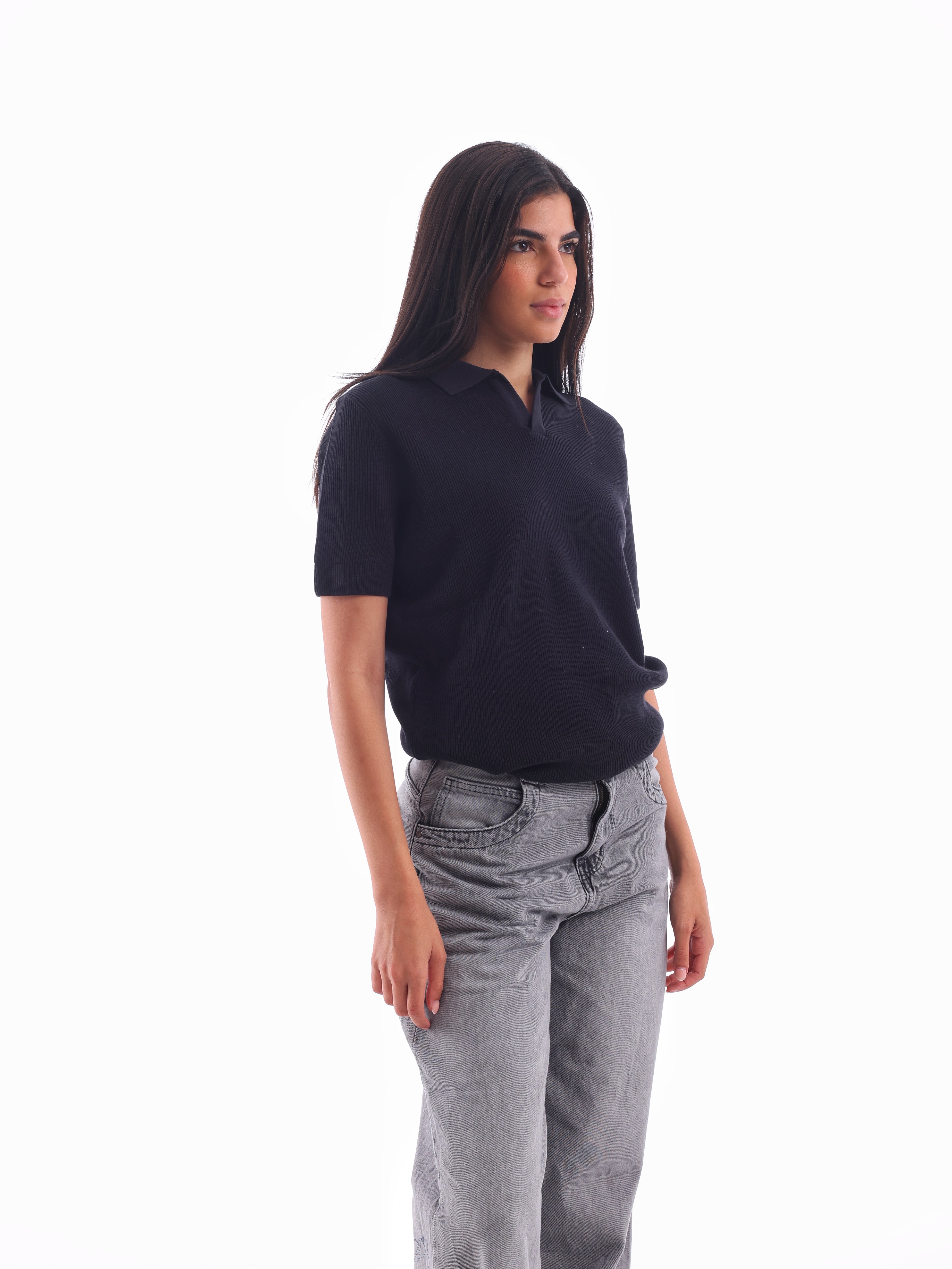 Ribbed Knitted Polo