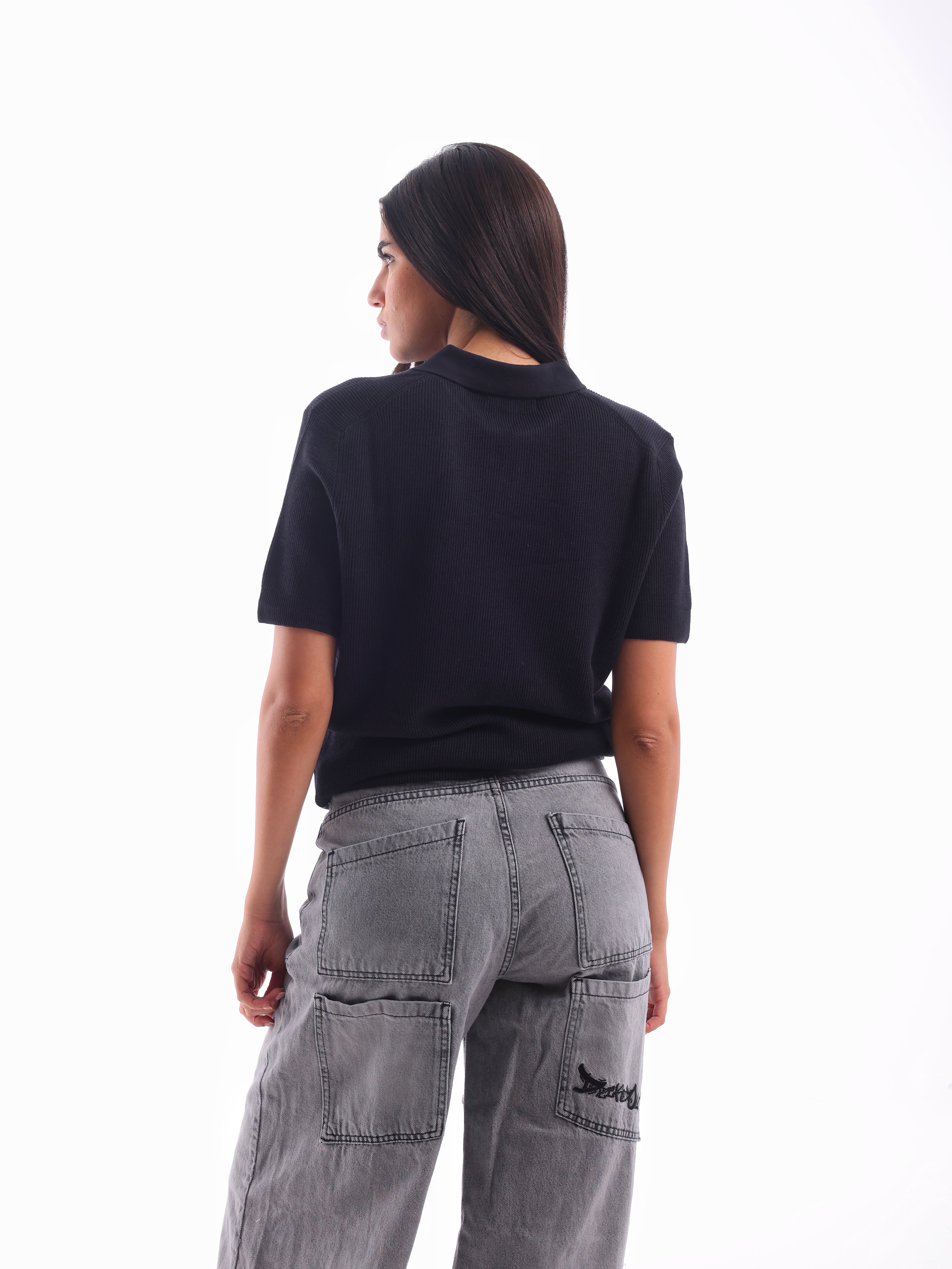 Ribbed Knitted Polo