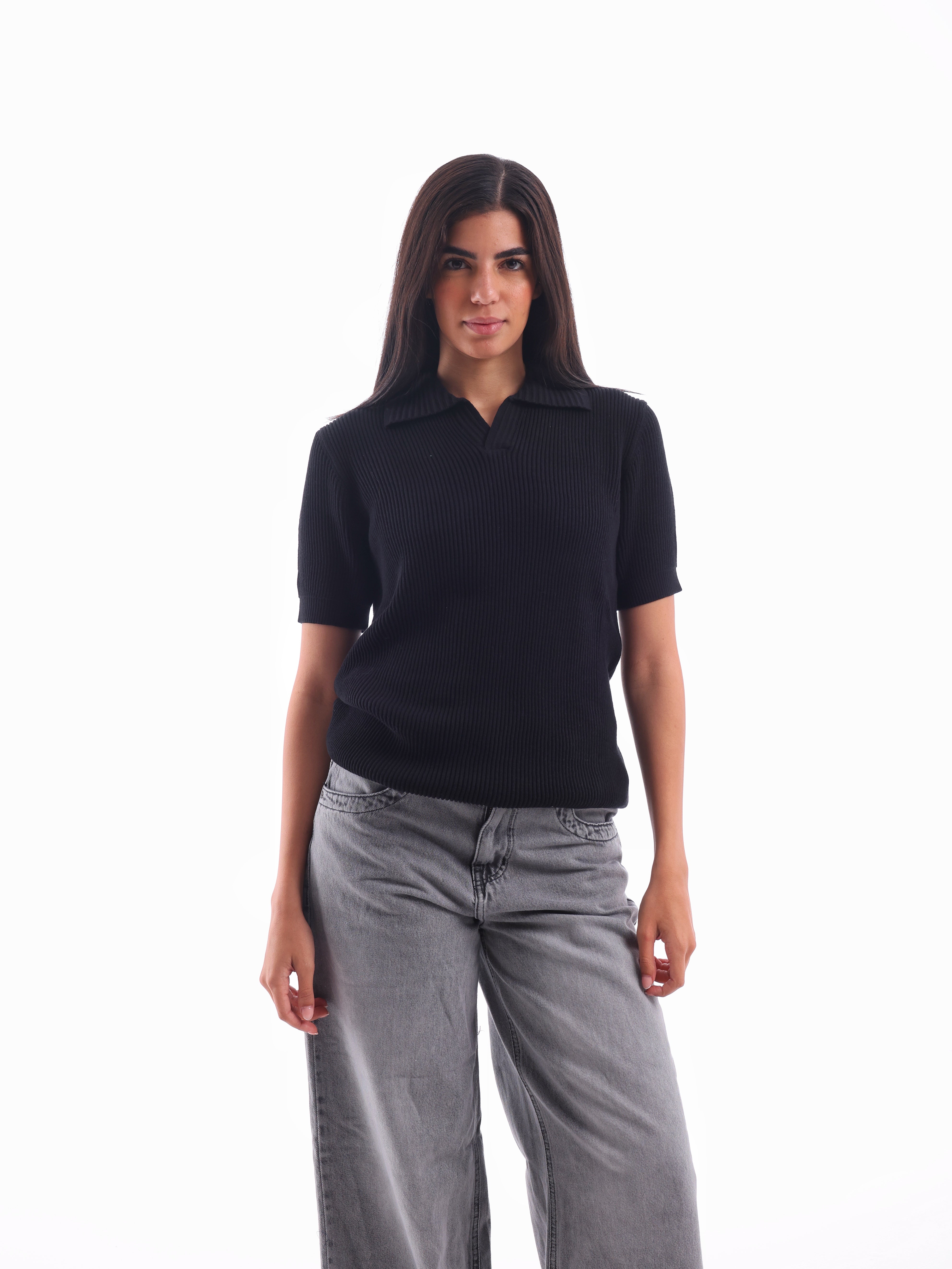 Textured Rib Knit Polo