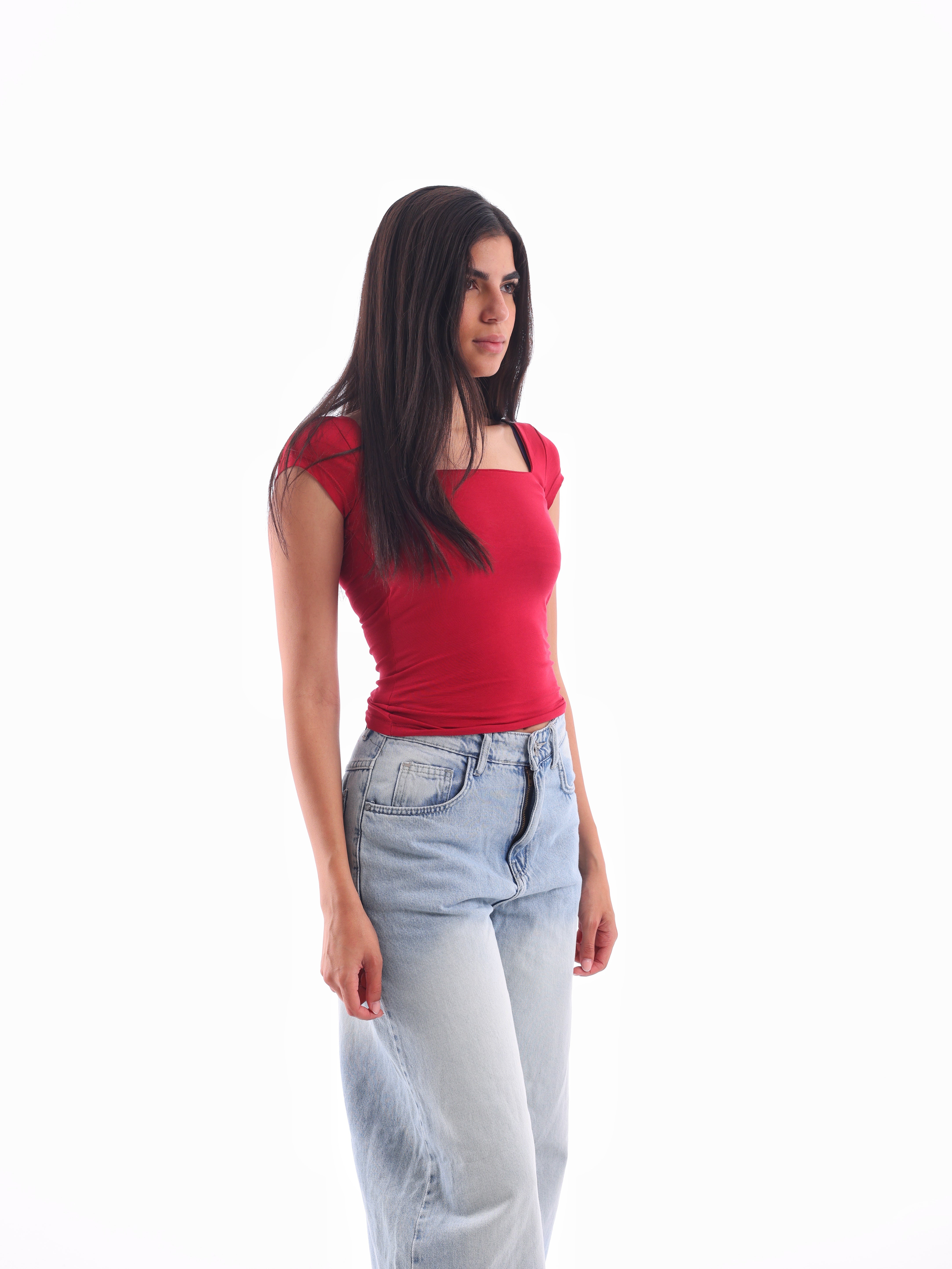 Scooped Quarter-Sleeve Top