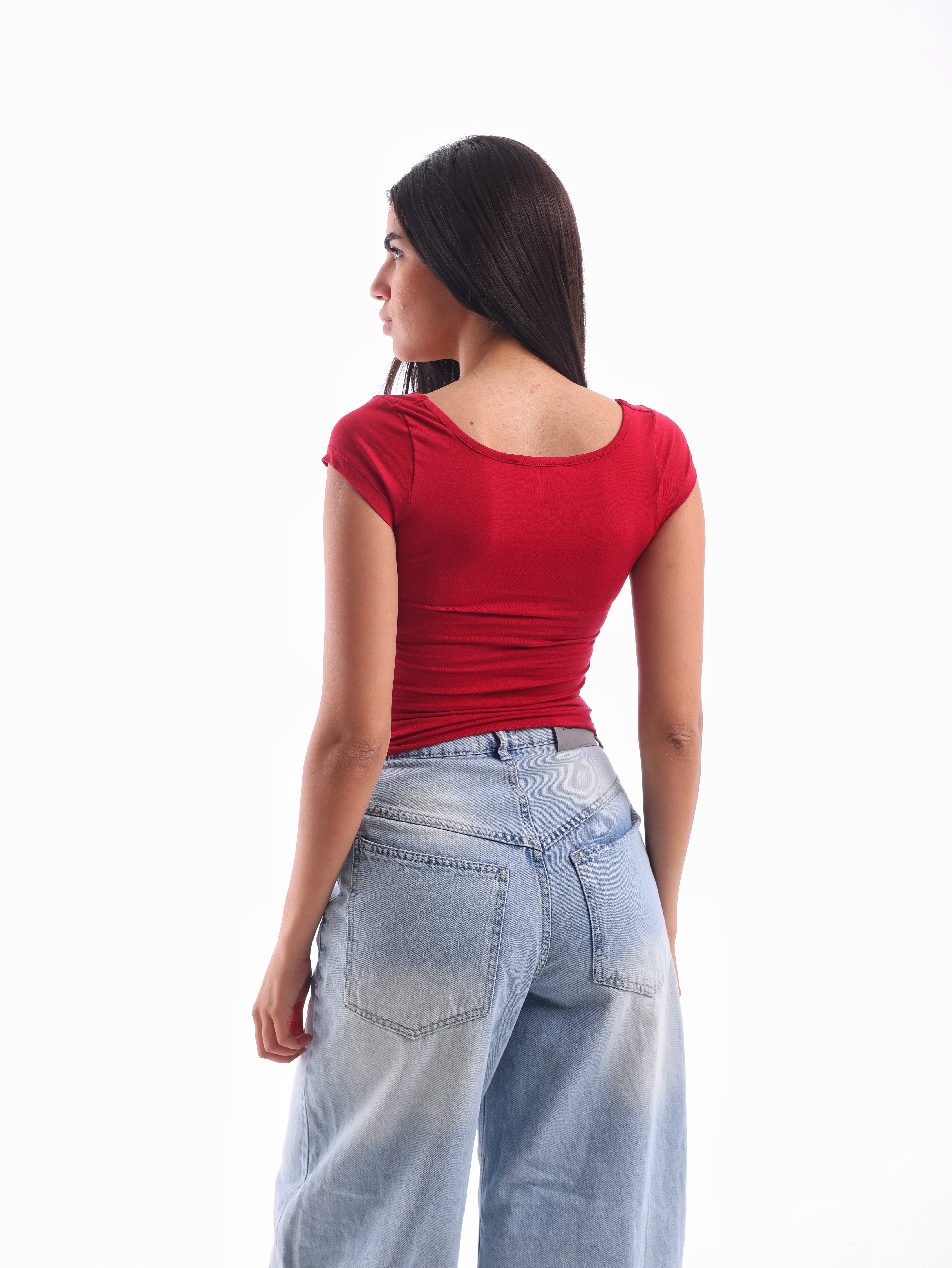 Scooped Quarter-Sleeve Top