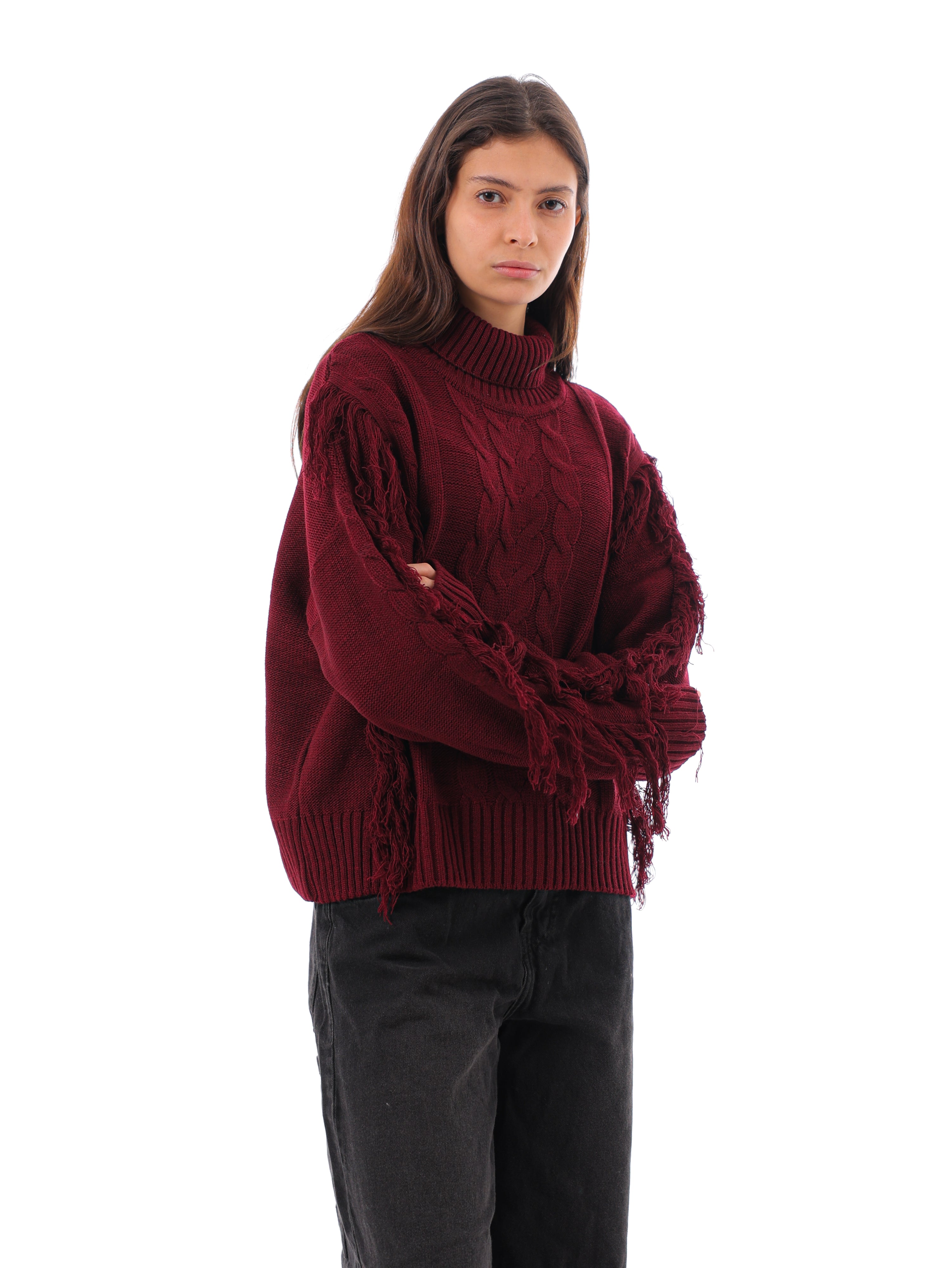 Mock Neck Cable Pullover