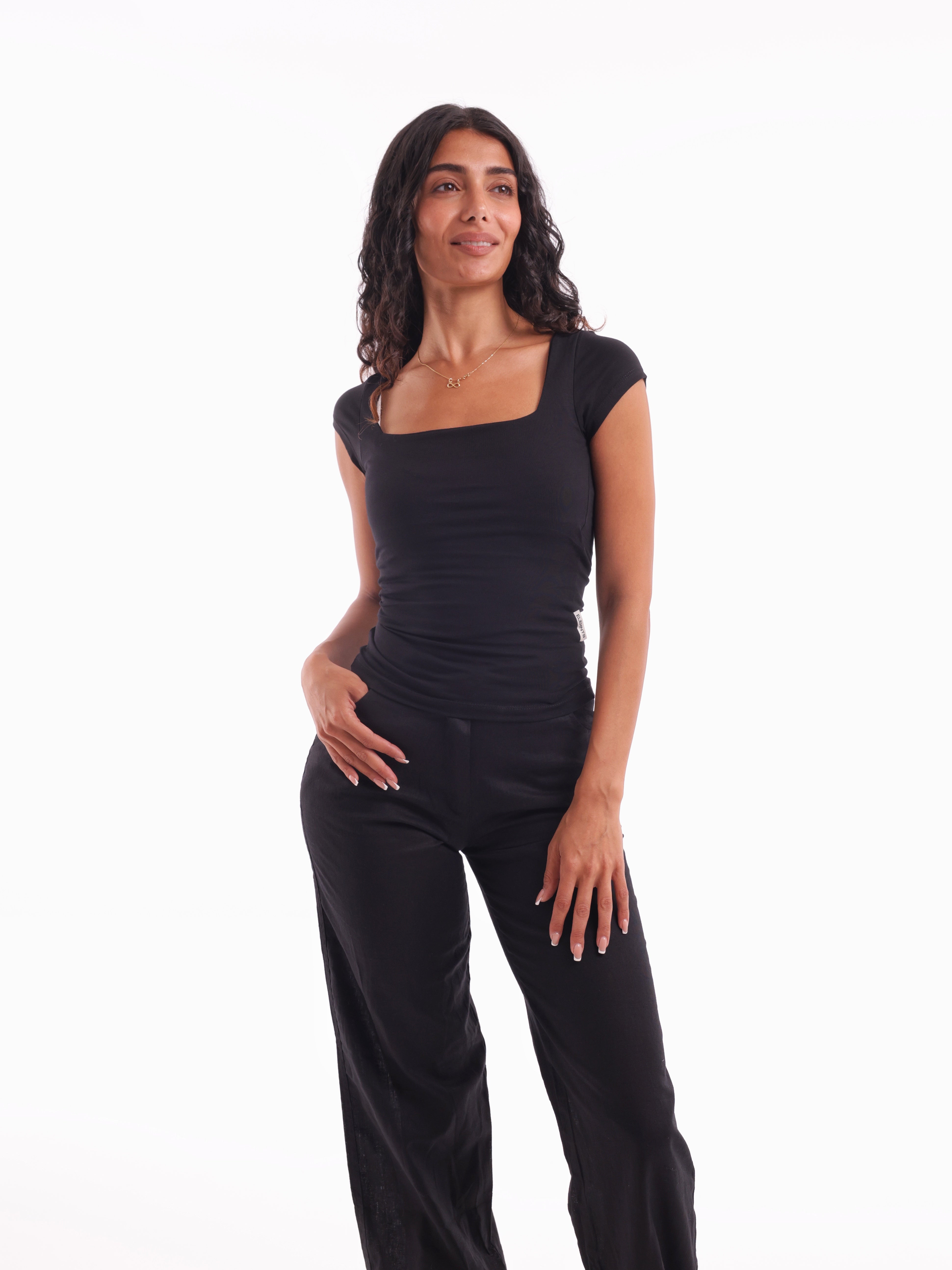 Scooped Quarter-Sleeve Top