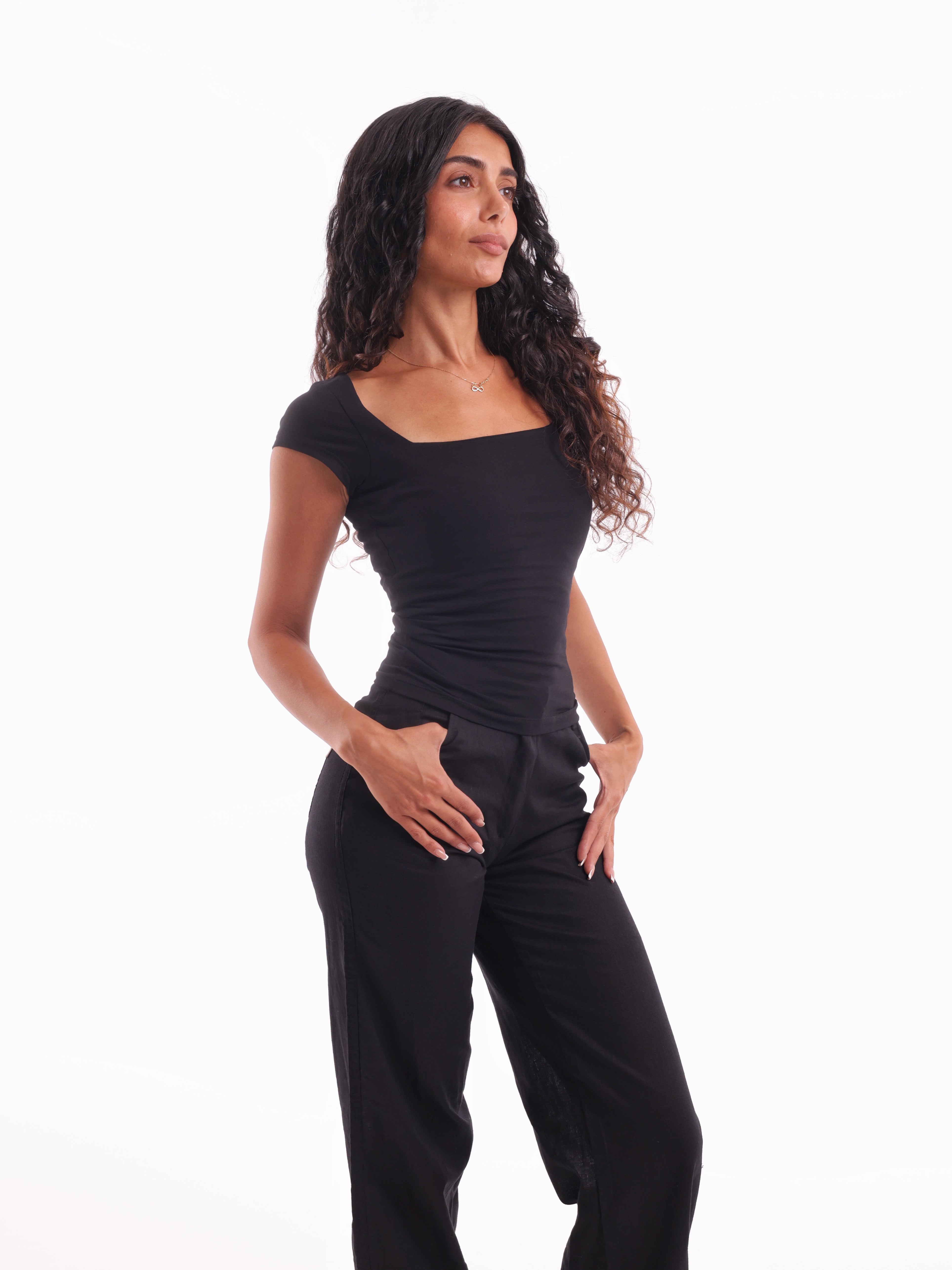 Scooped Quarter-Sleeve Top