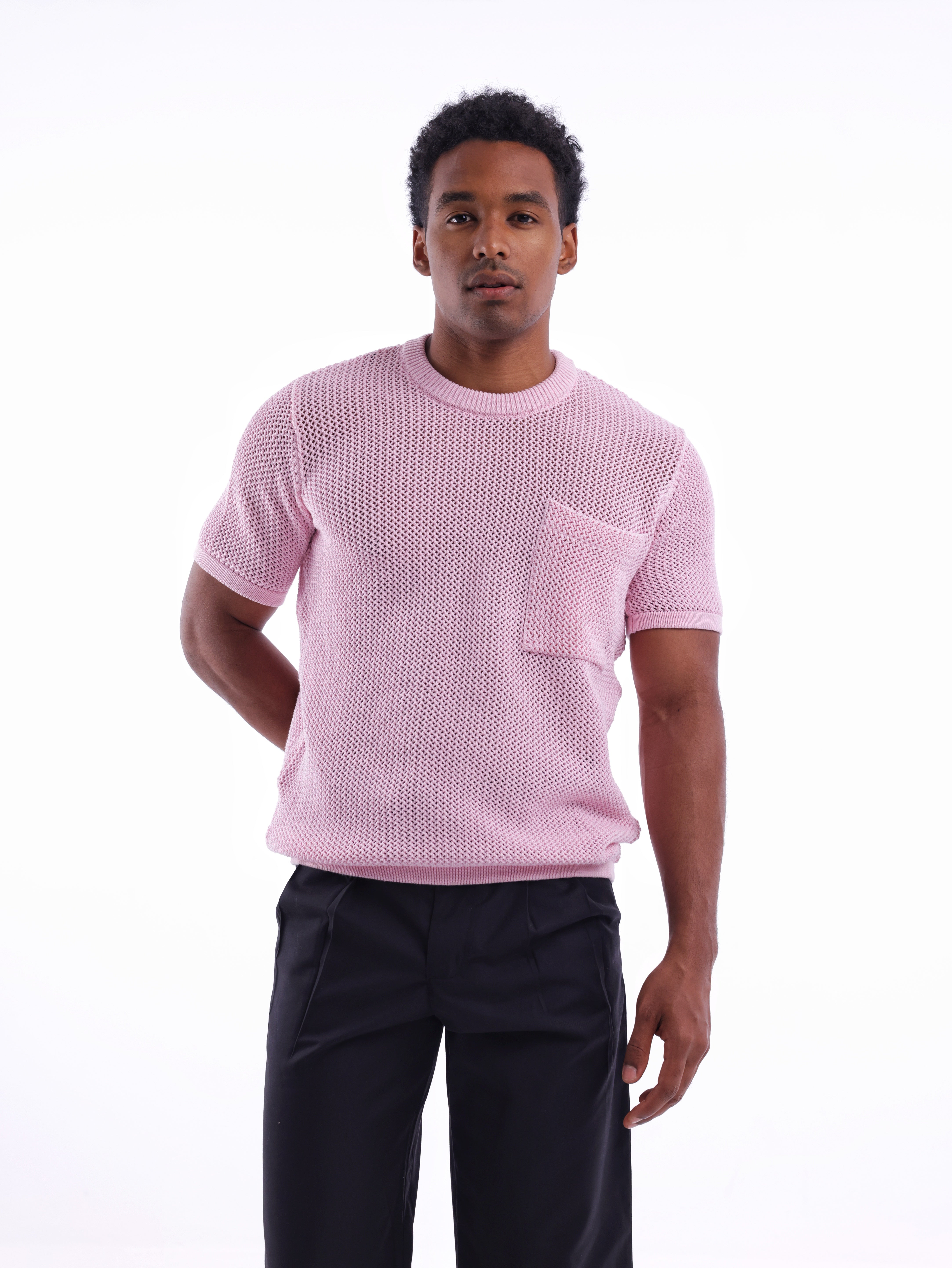 Round Mesh Knit T-Shirt
