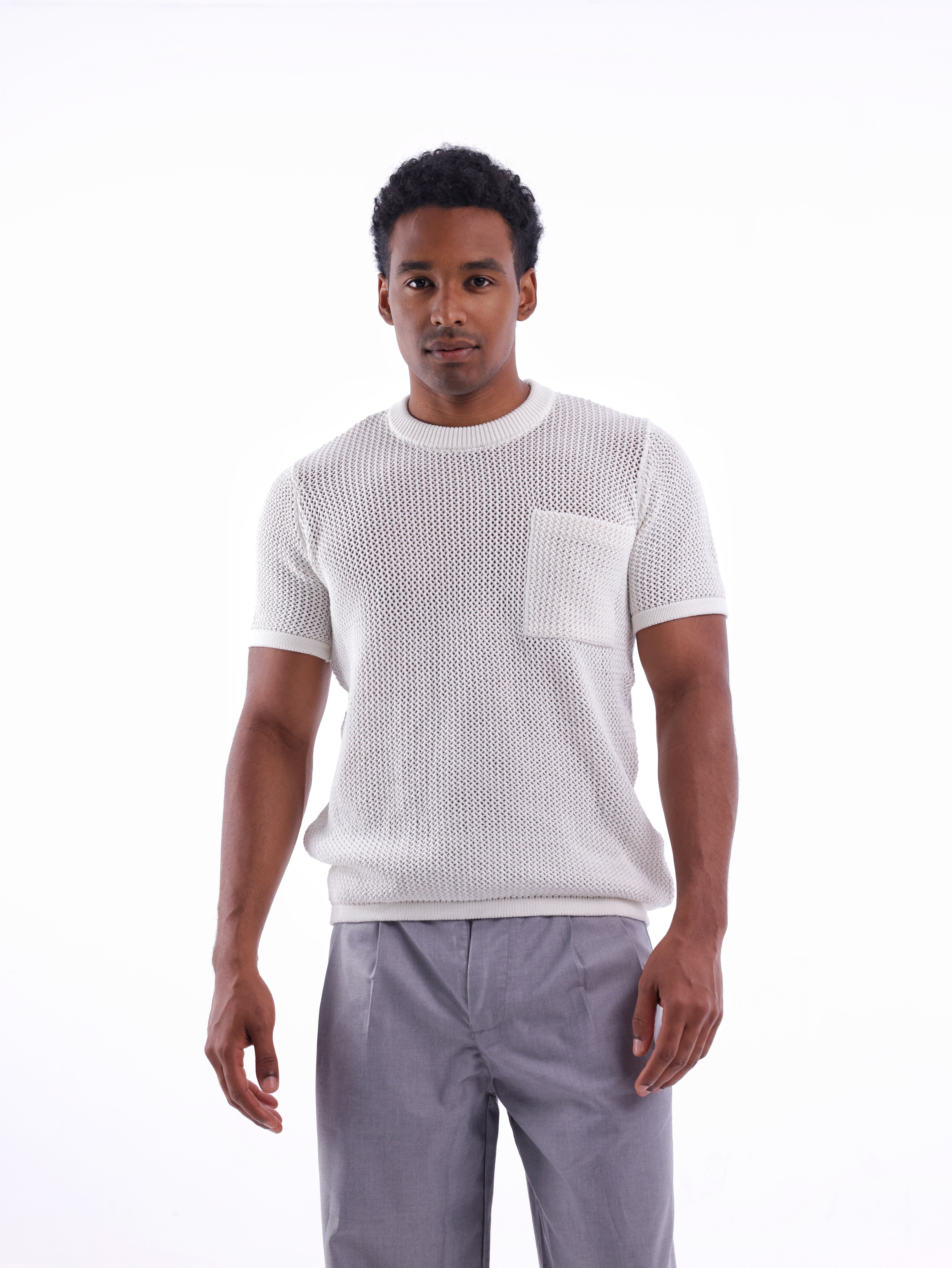 Round Mesh Knit T-Shirt
