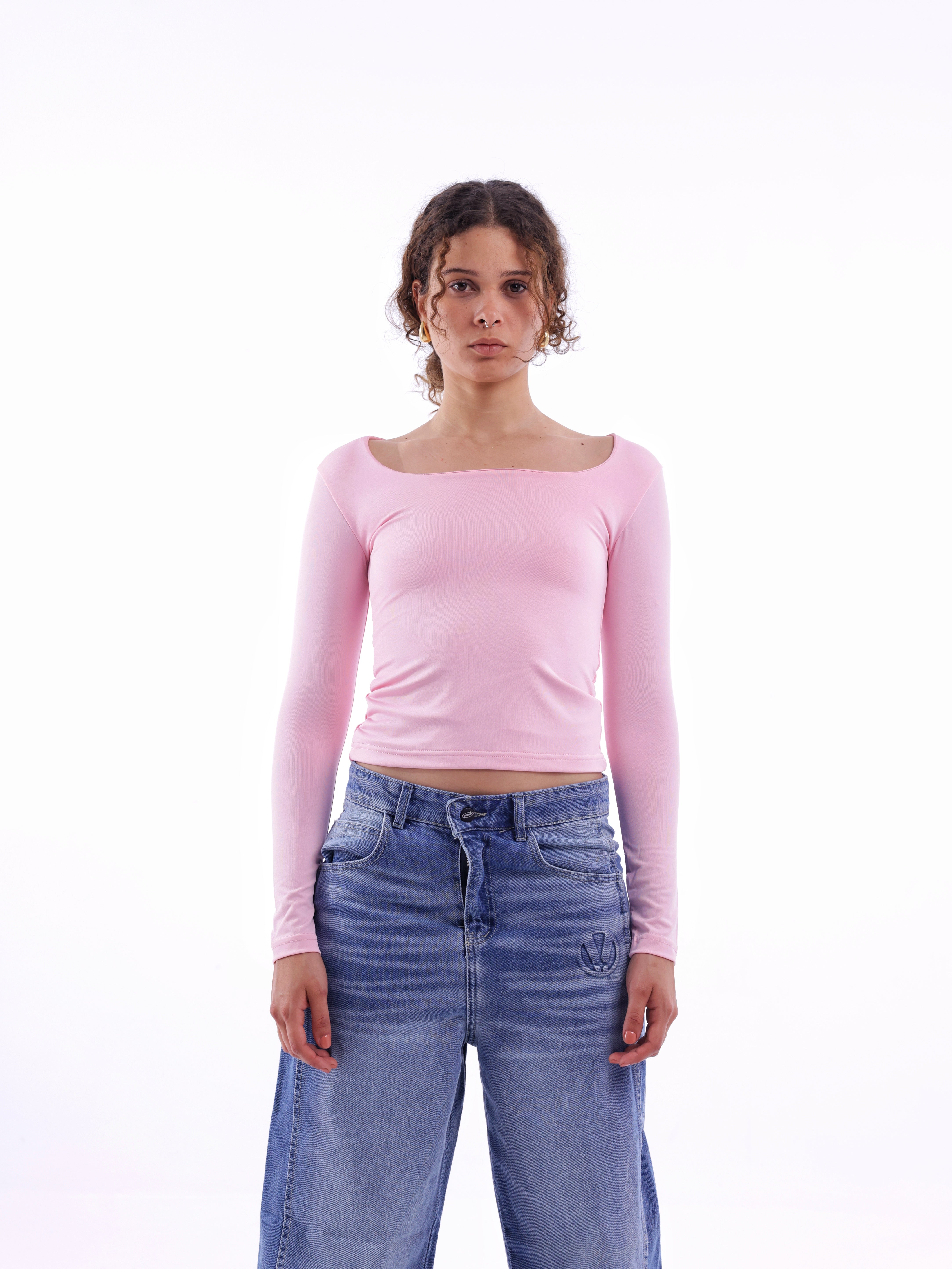 Long-Sleeve Square Neck Top