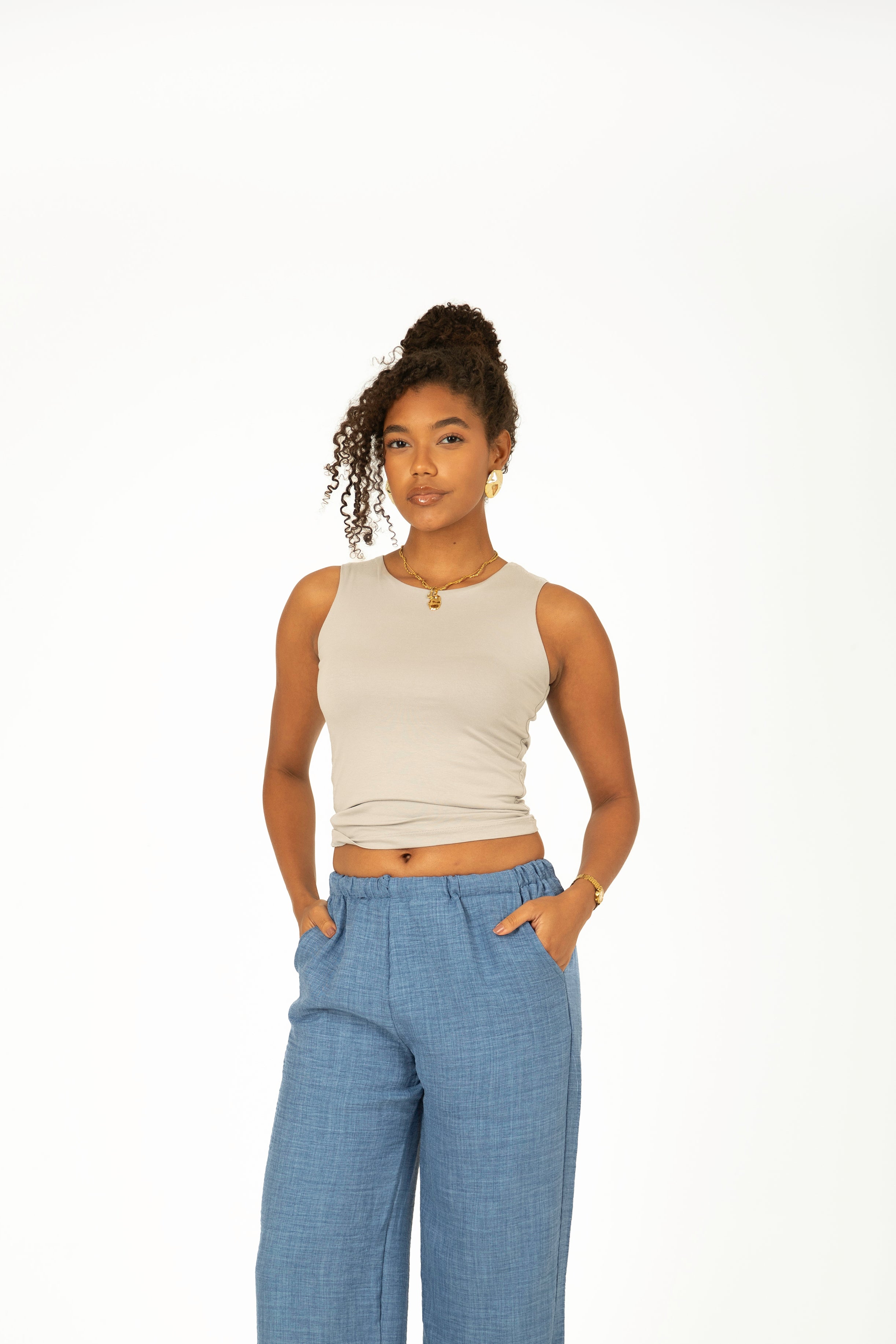 Sleeveless Fitted Cotton Jersey