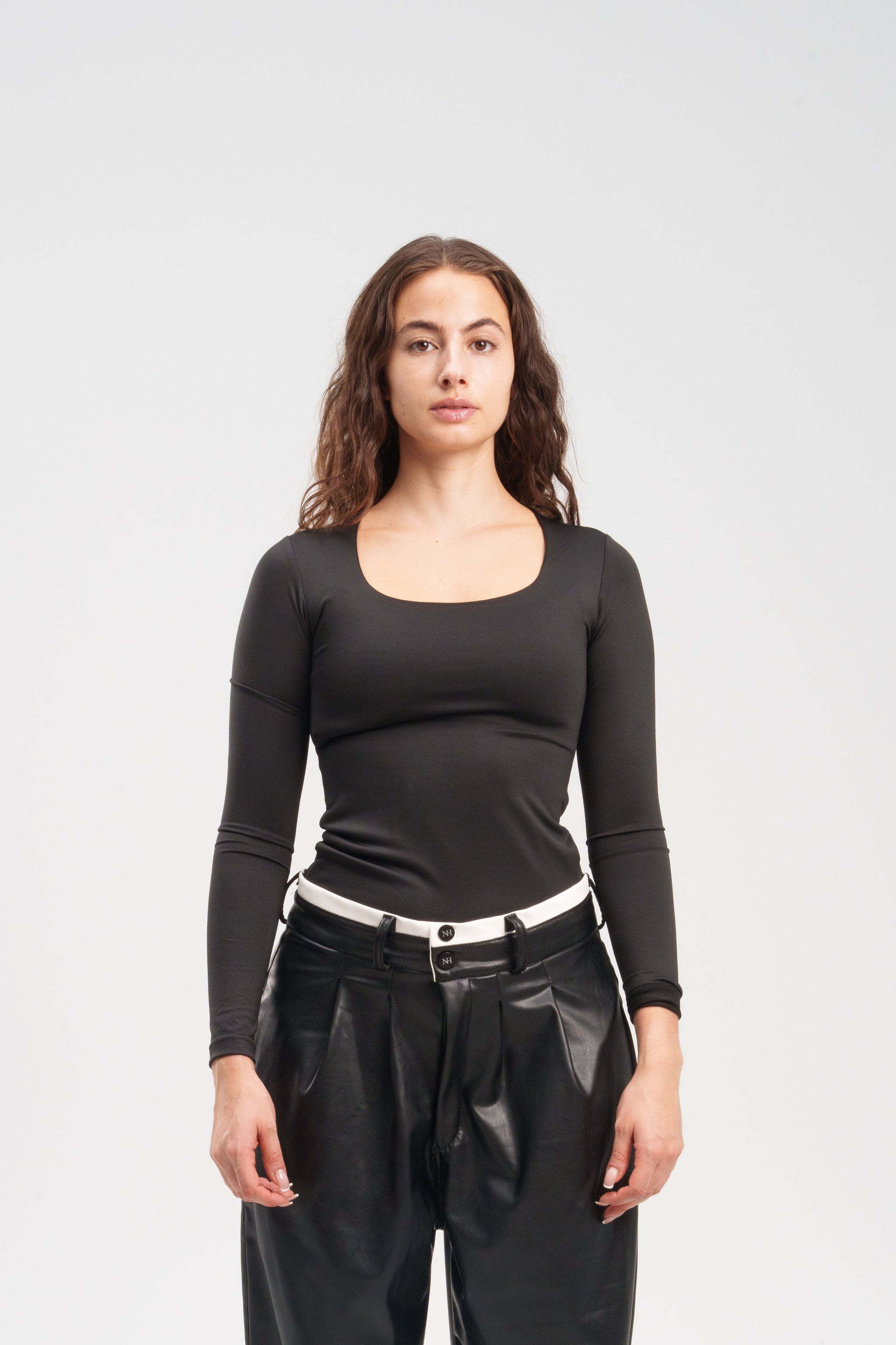 Square Neck Long Sleeve Top Black