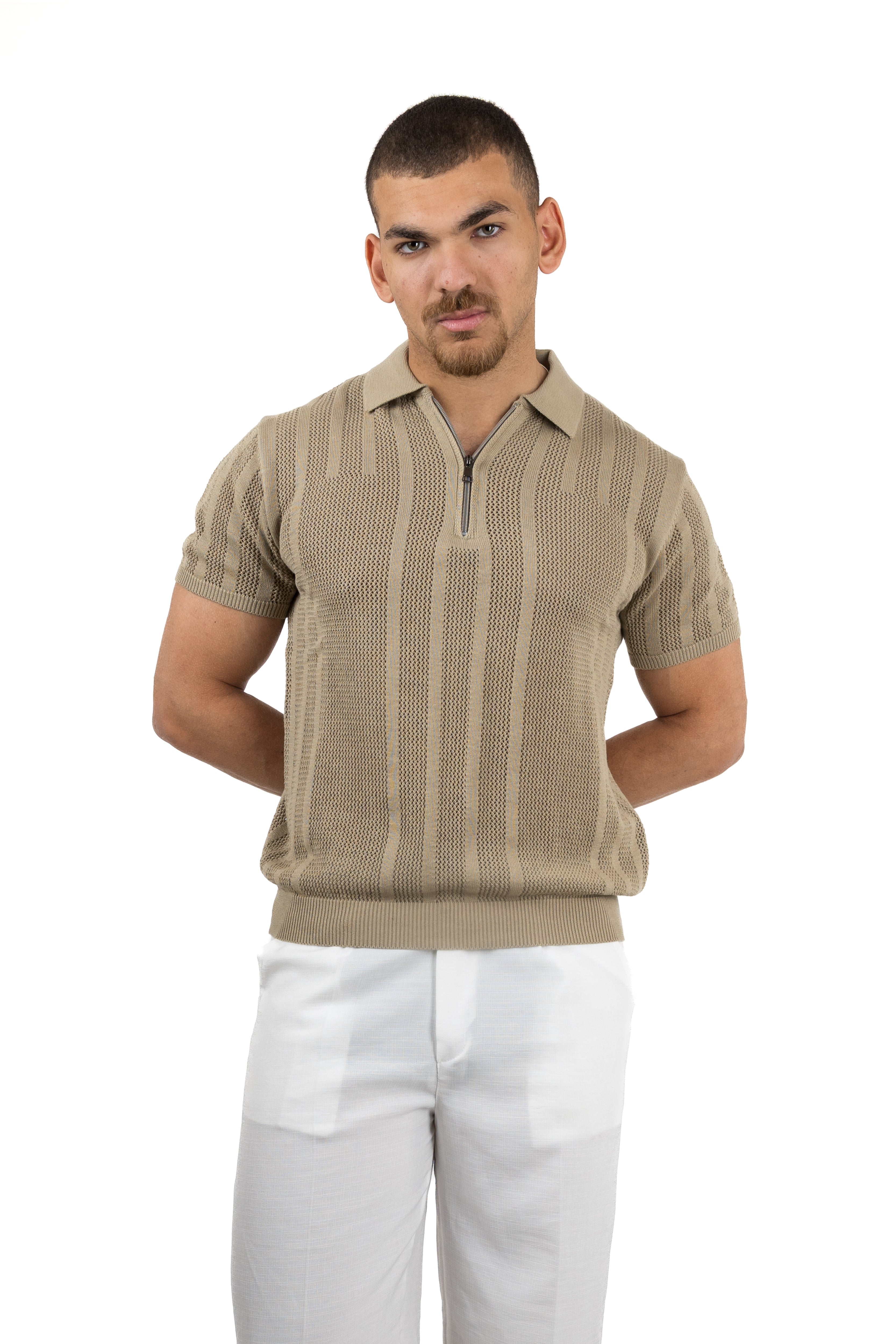 Knitted Quarter-Zipper T-Shirt
