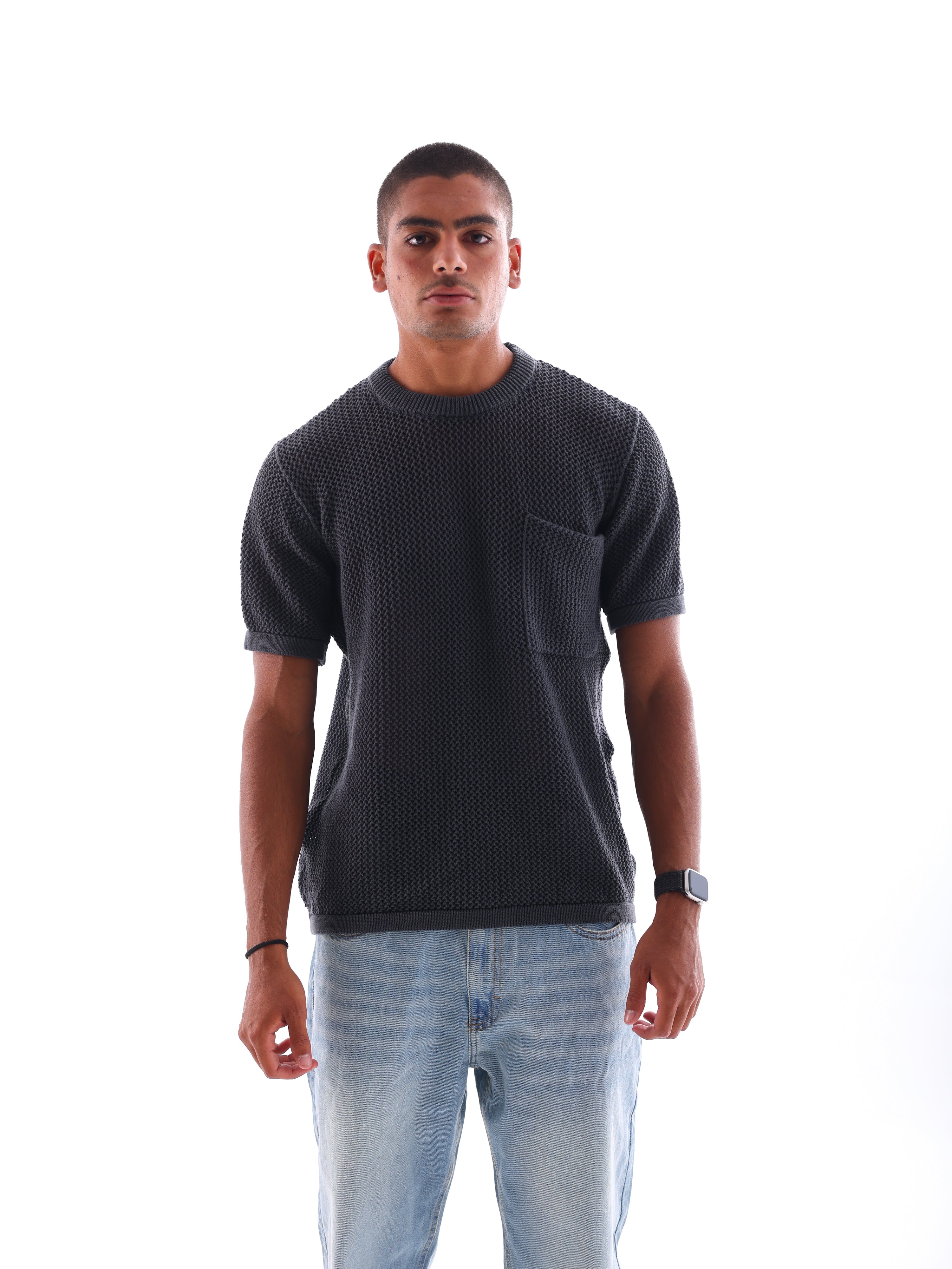 Round Mesh Knit T-Shirt