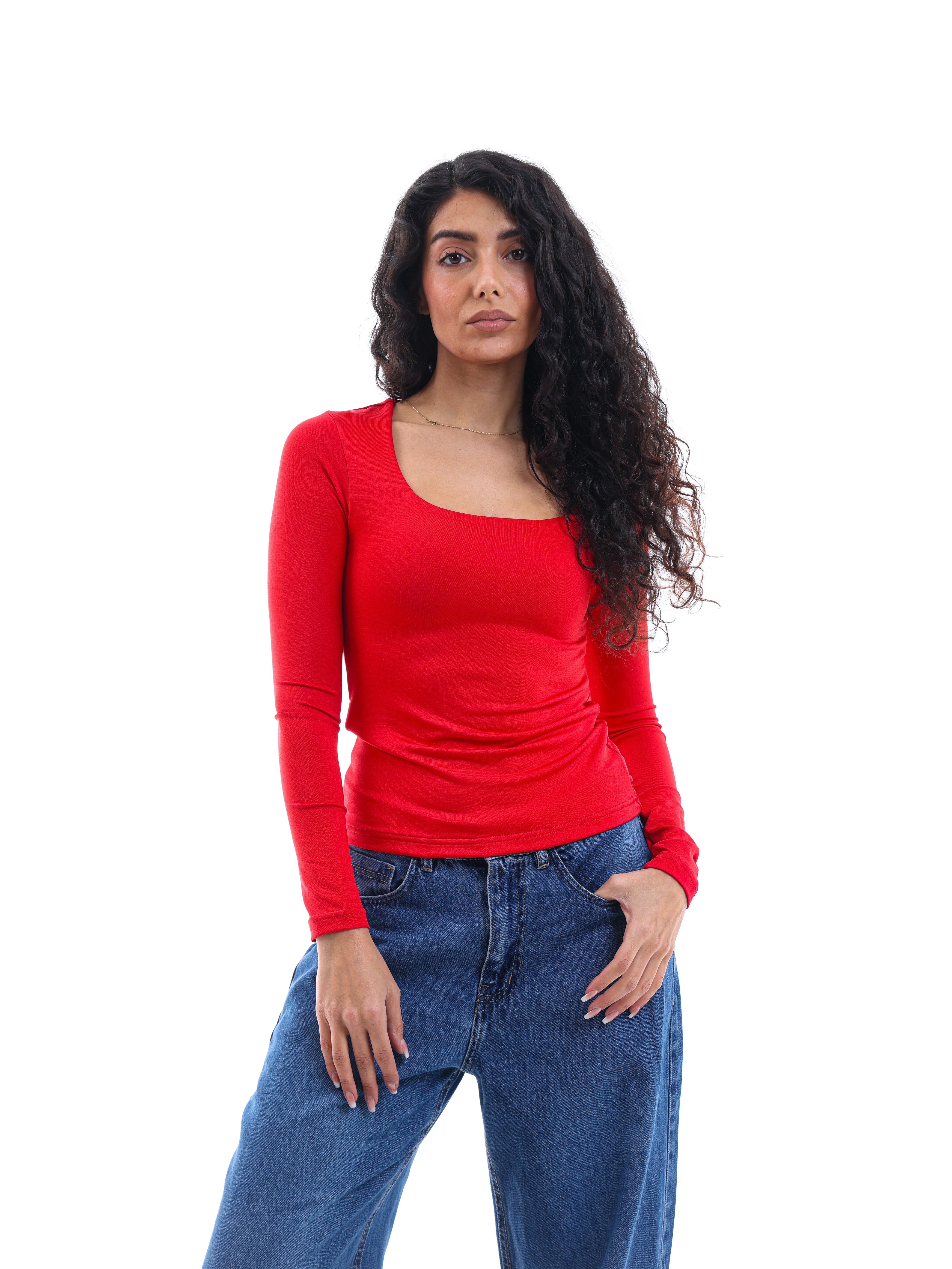 Long-Sleeve Square Neck Top