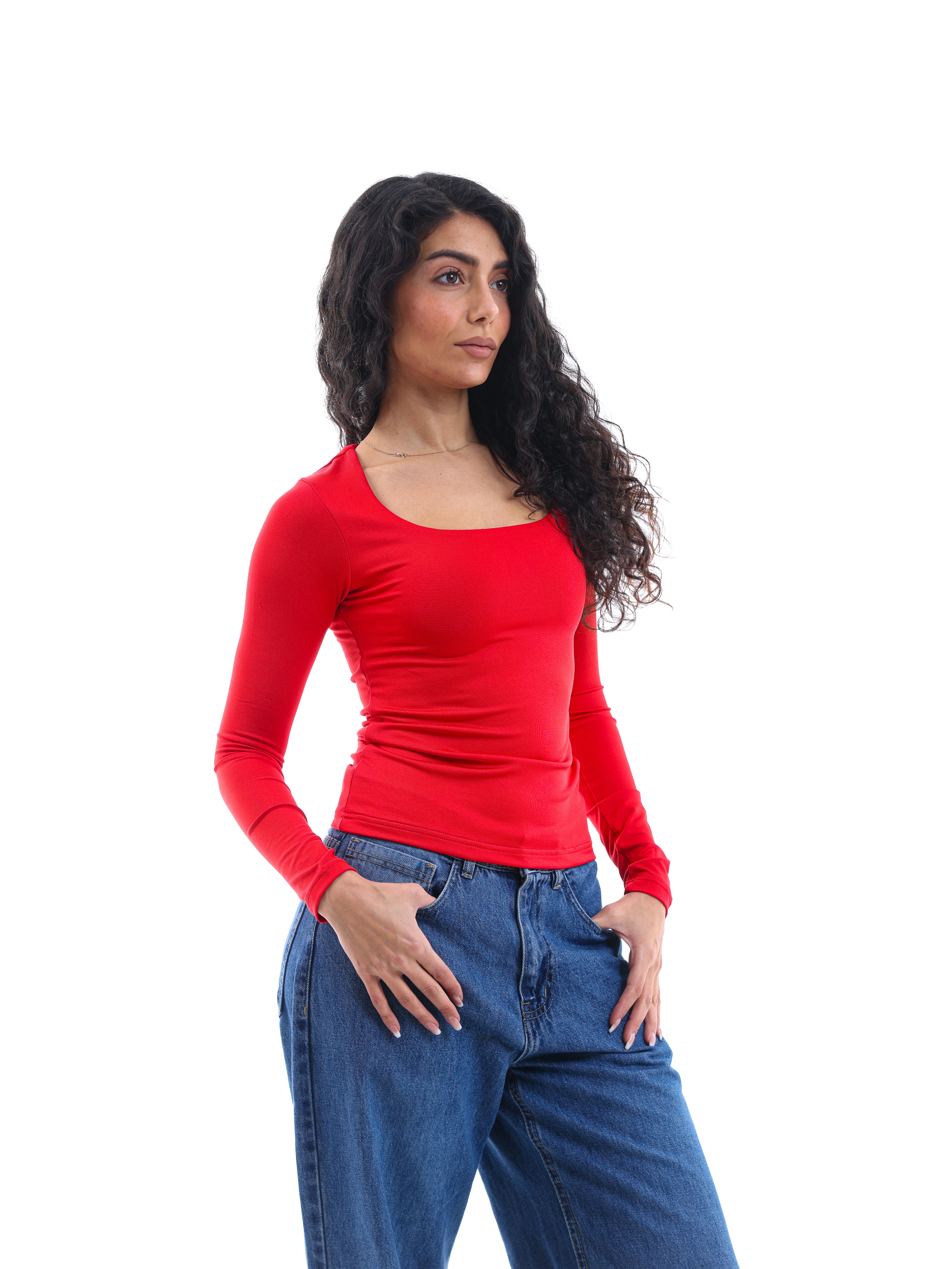 Long-Sleeve Square Neck Top