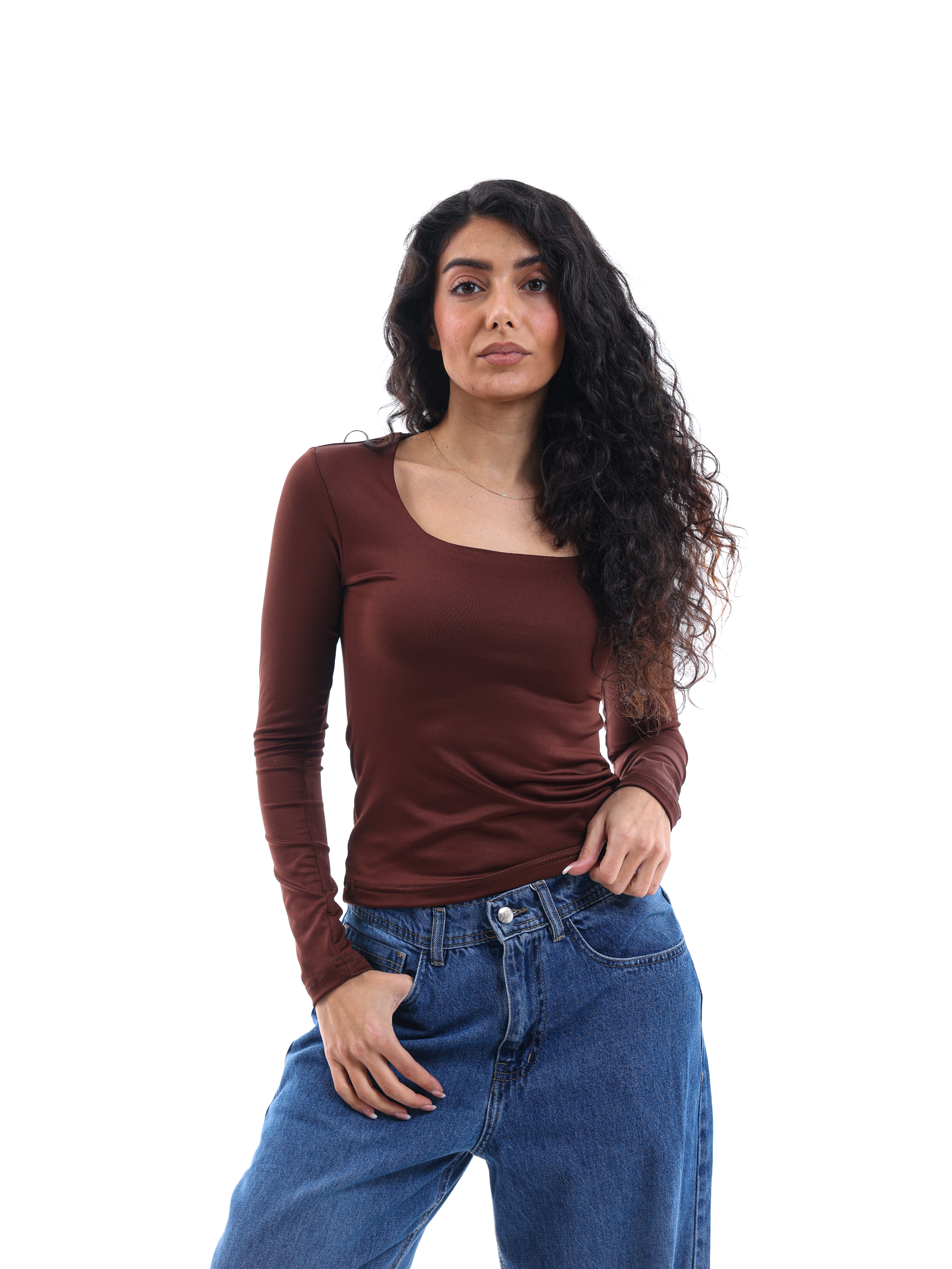 Long-Sleeve Square Neck Top