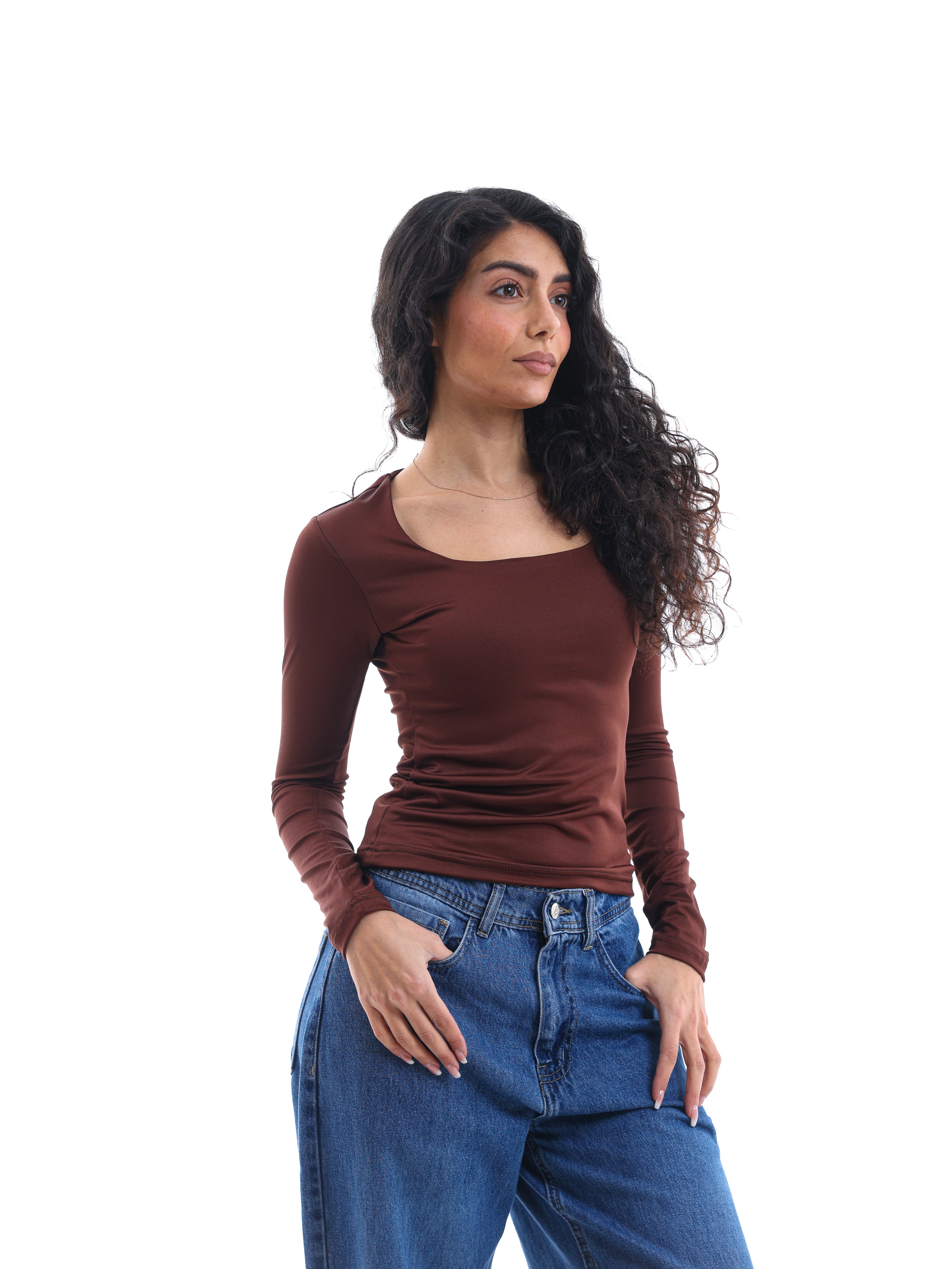 Long-Sleeve Square Neck Top