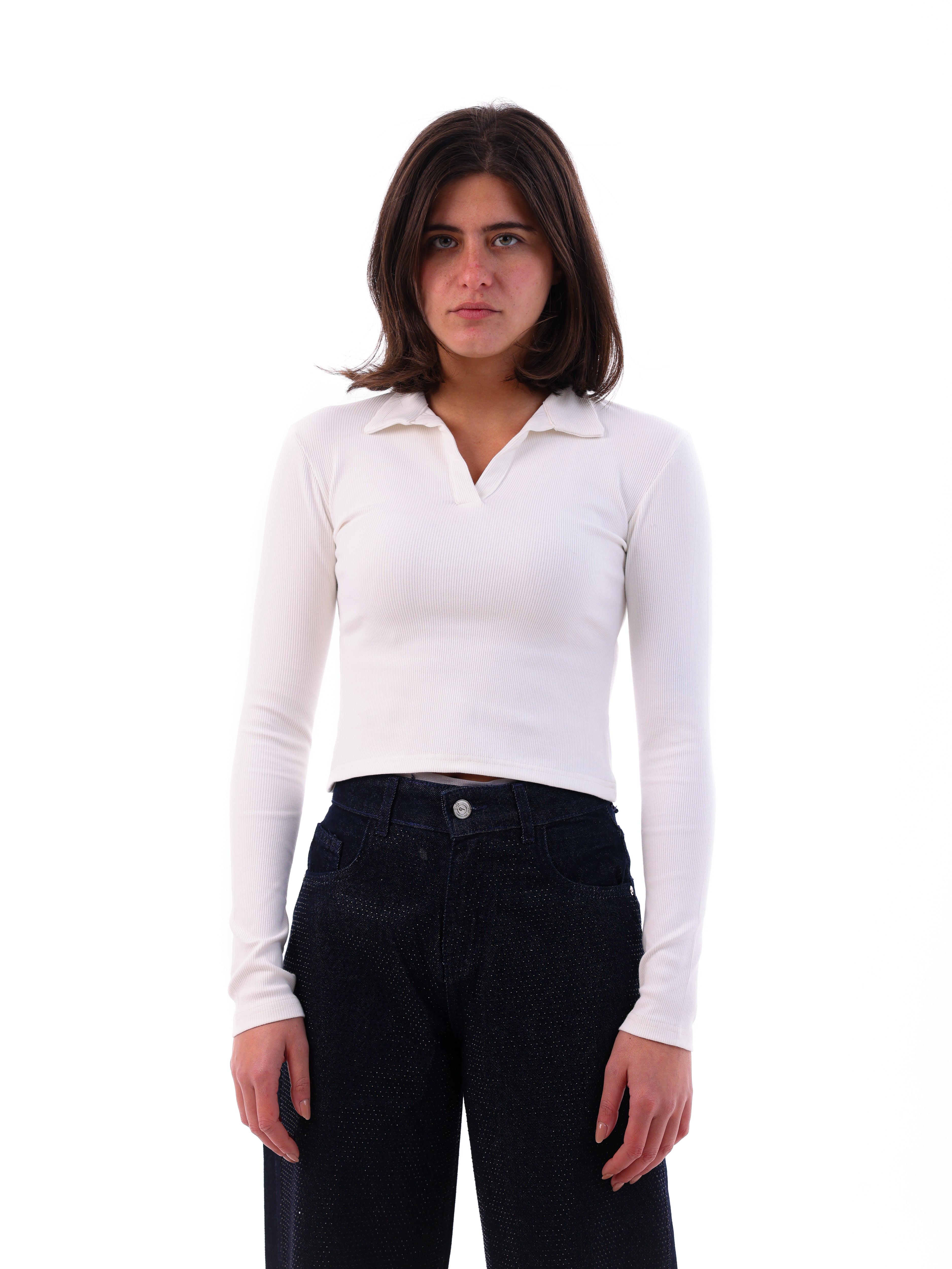 Ribbed Long-Sleeve Polo