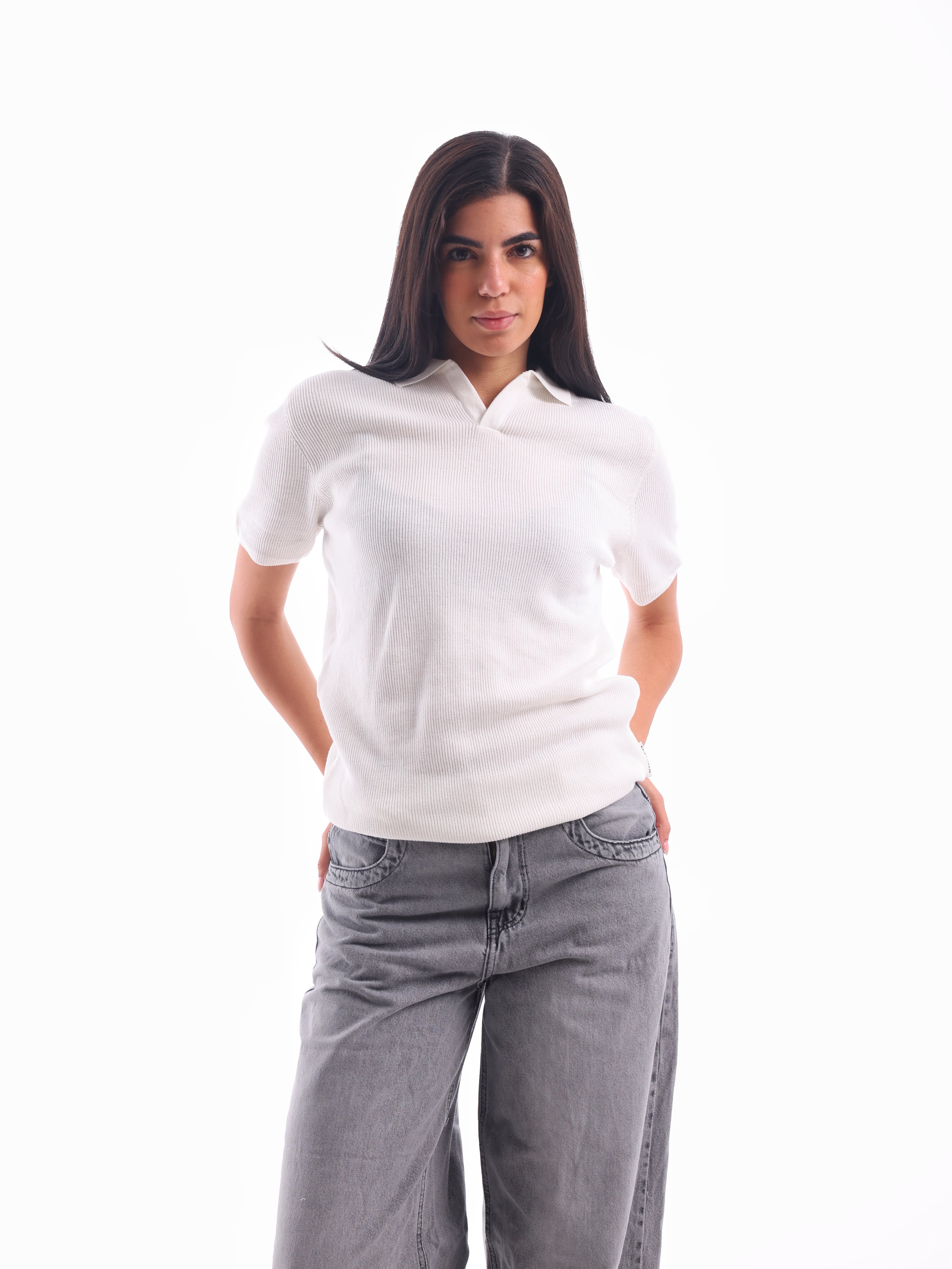 Ribbed Knitted Polo