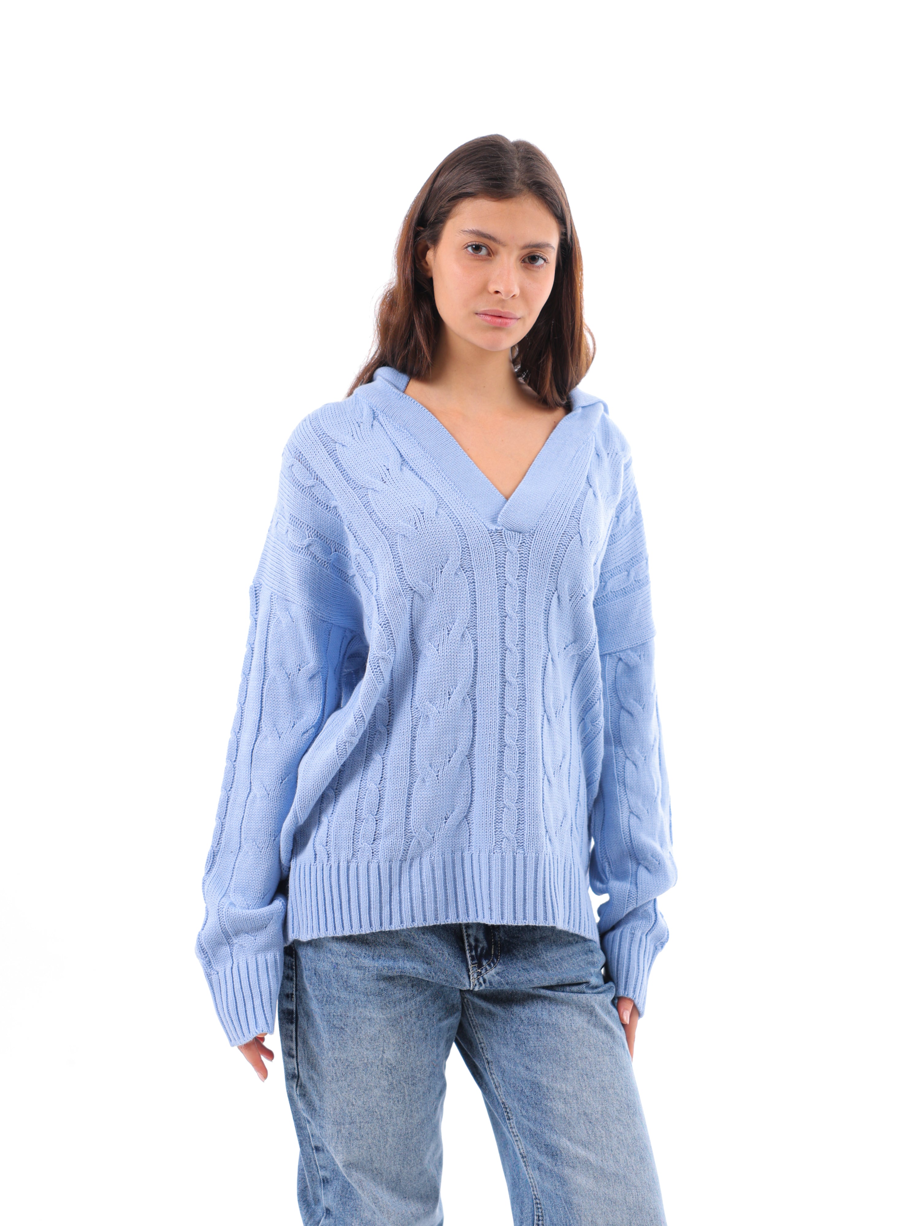 Collared Cable Pullover