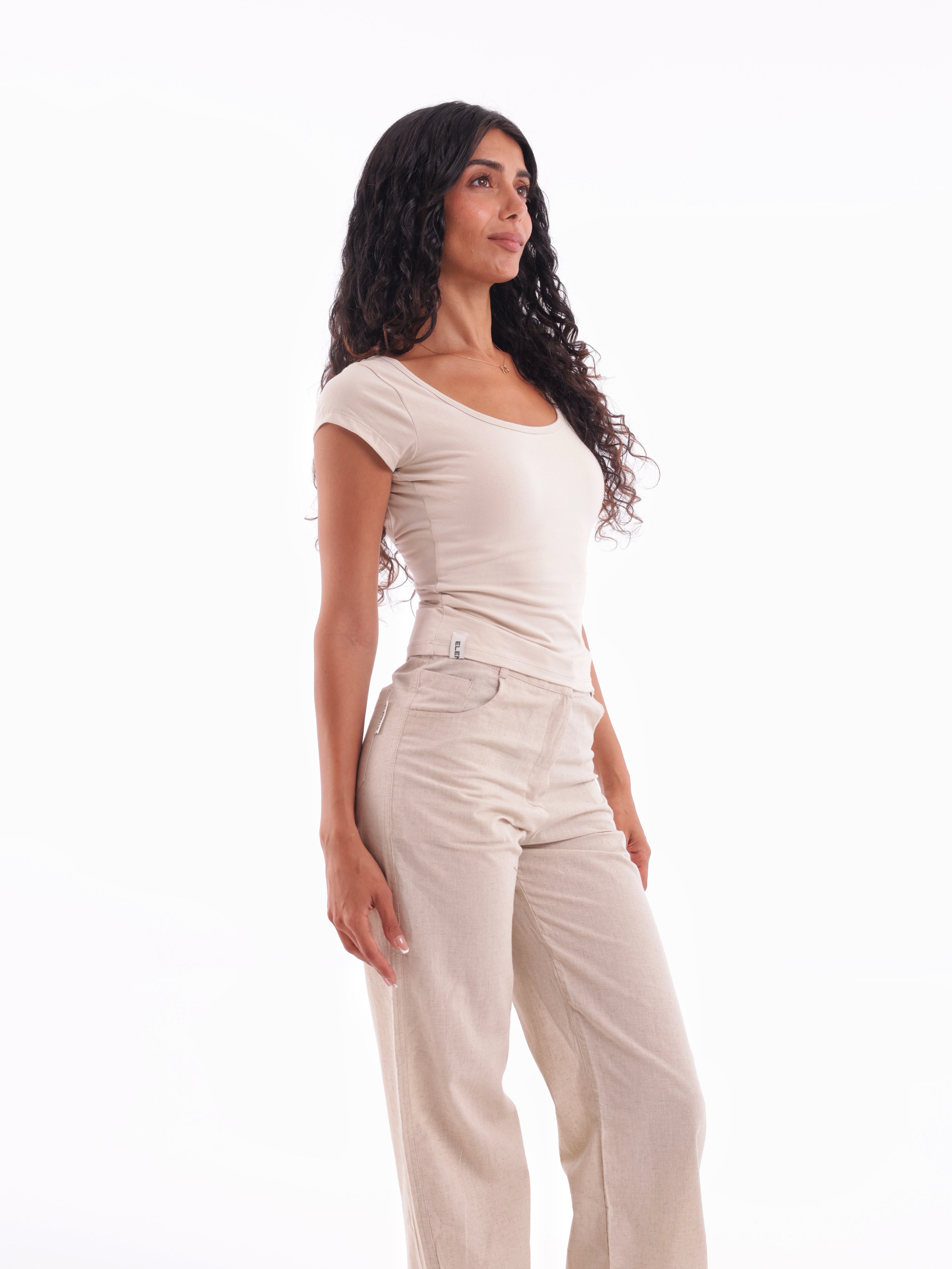 Scooped Backless Quarter-Sleeve Top