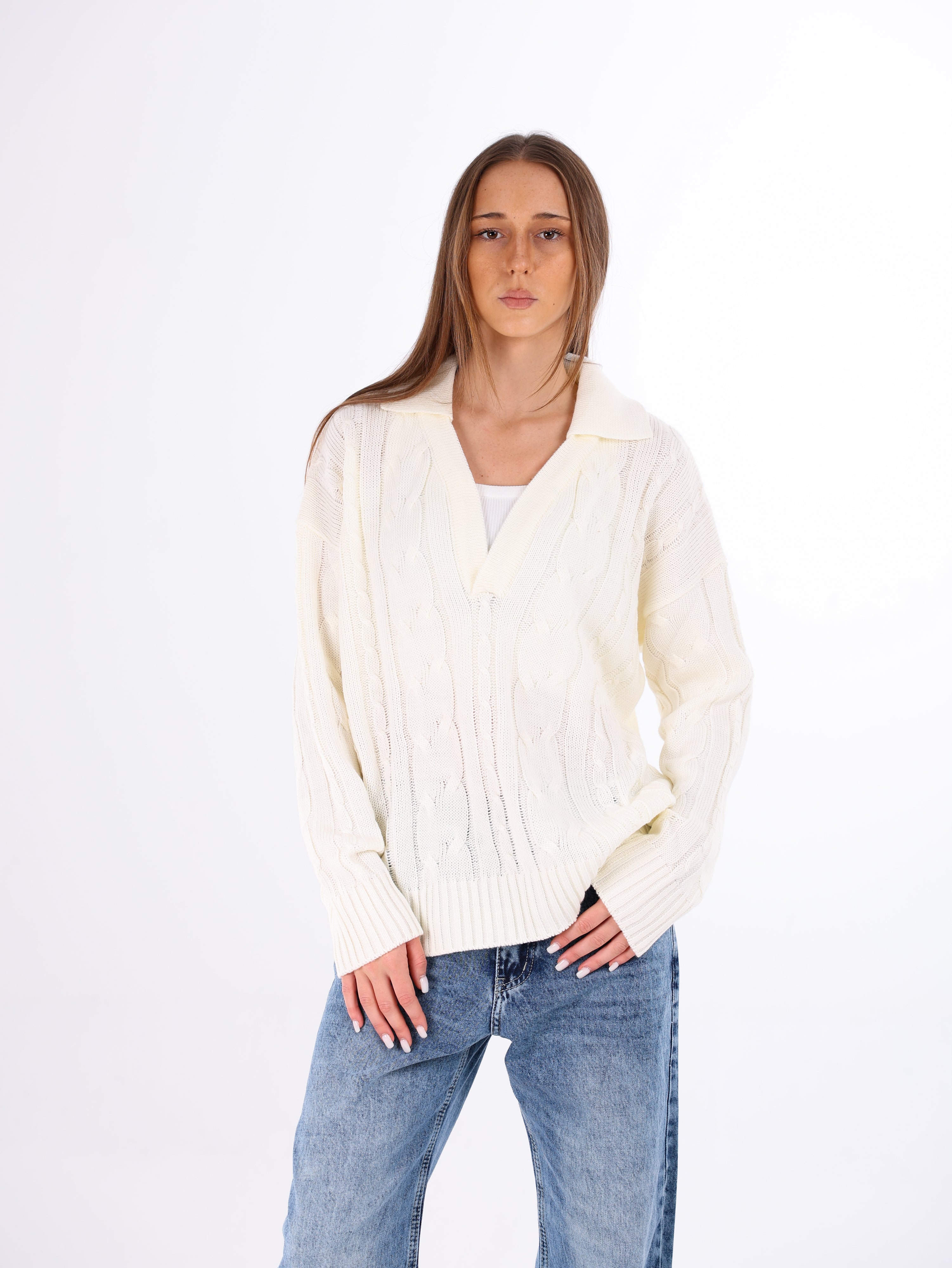 Collared Cable Pullover