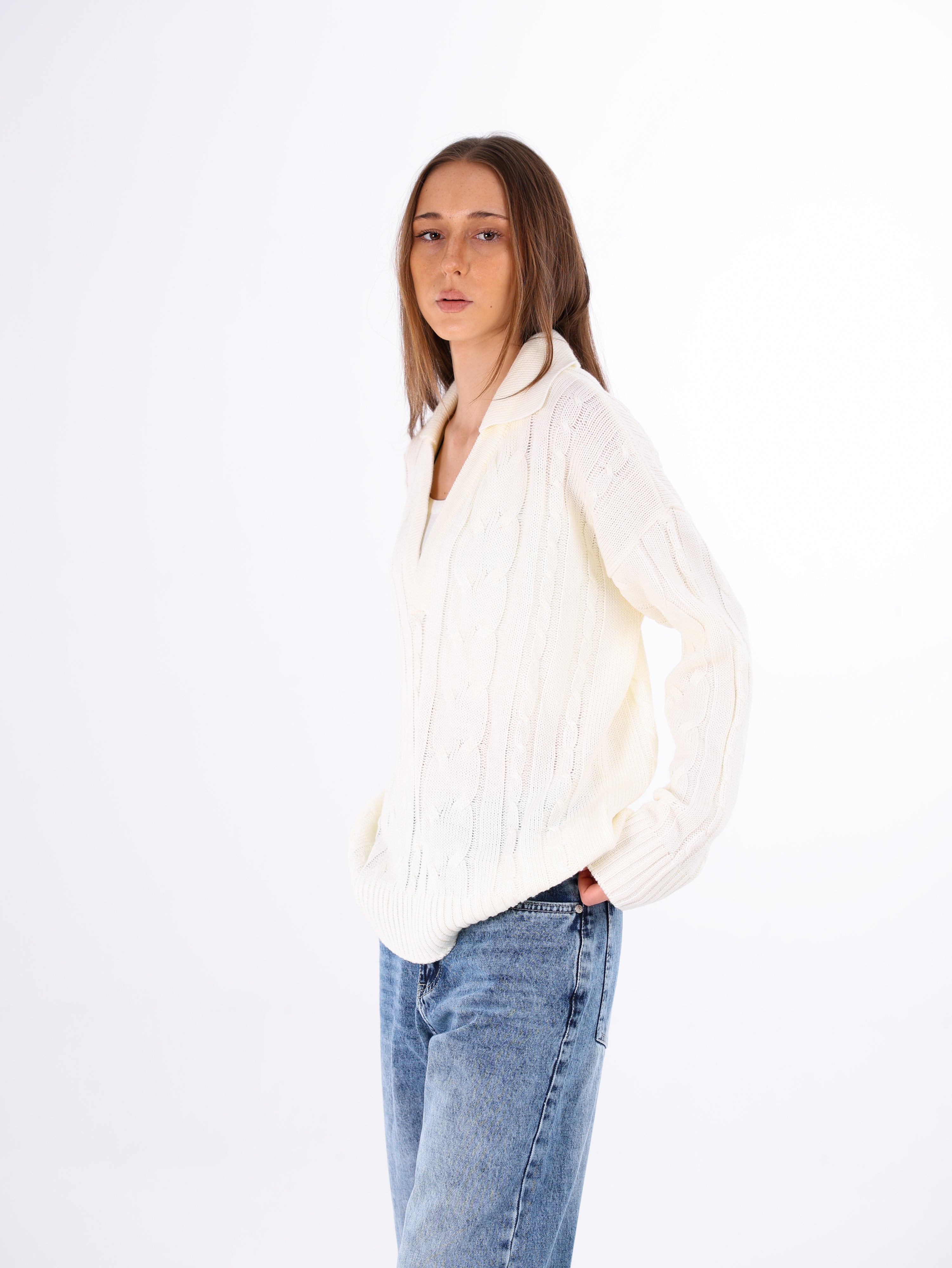Collared Cable Pullover