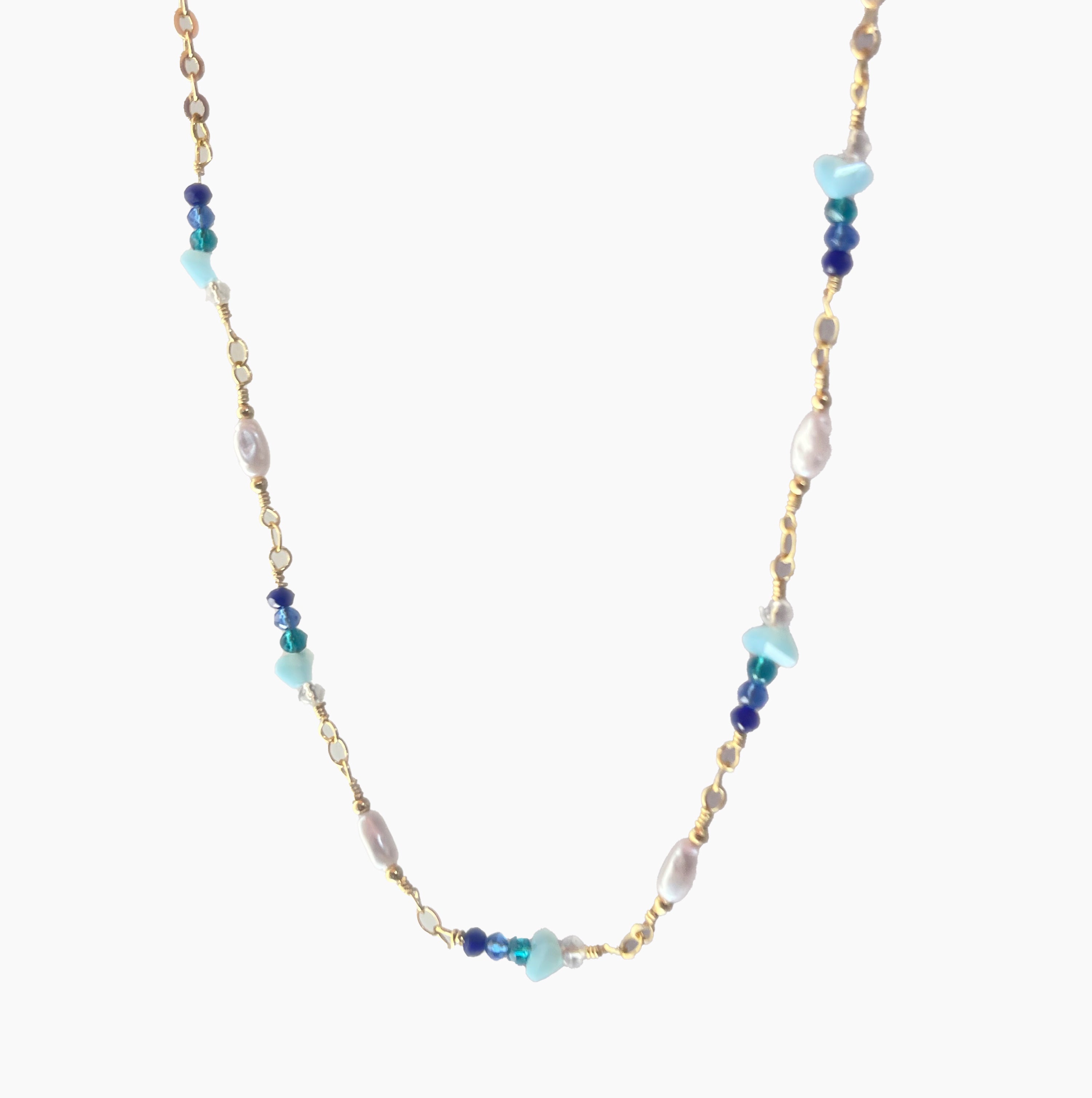 Blue Stone Crystal Necklace - Stainless Steel