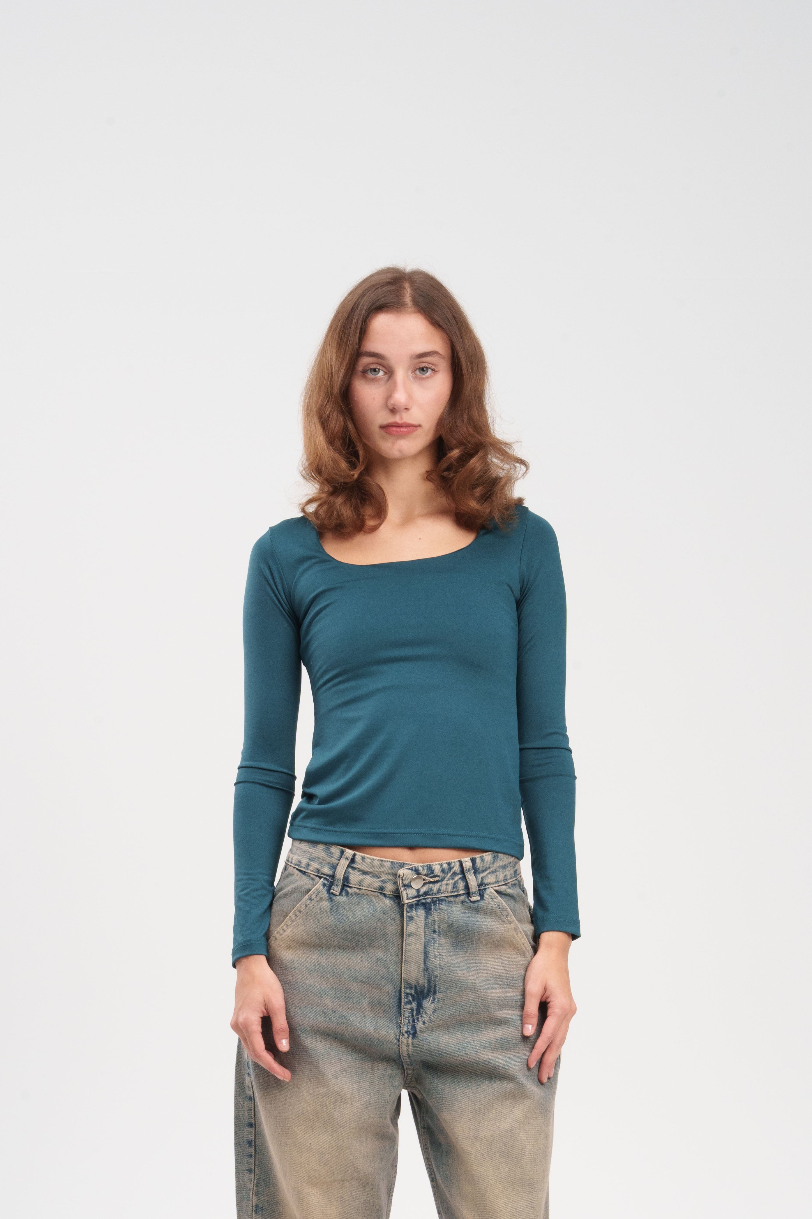 Long-Sleeve Square Neck Top