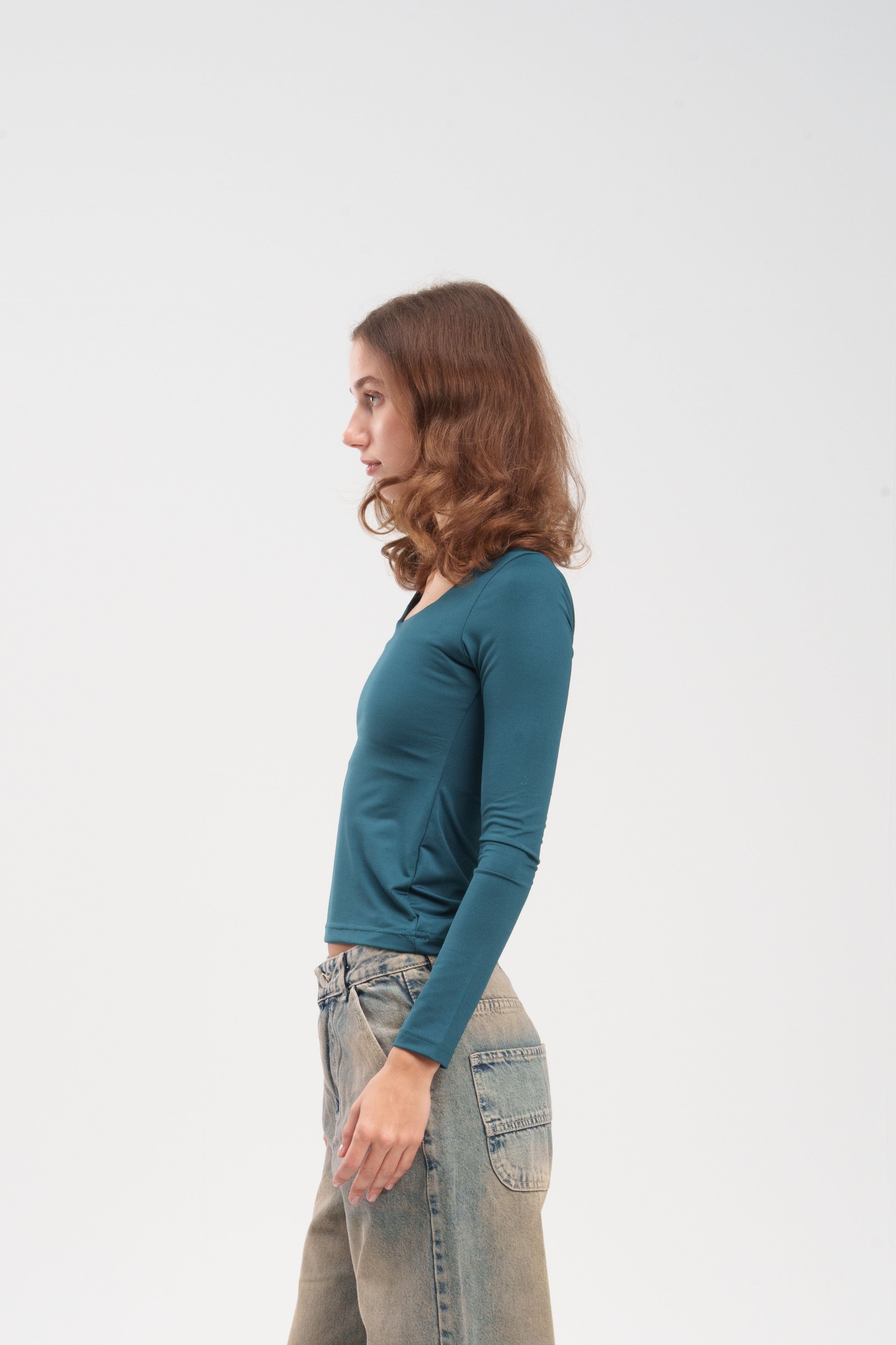 Long-Sleeve Square Neck Top