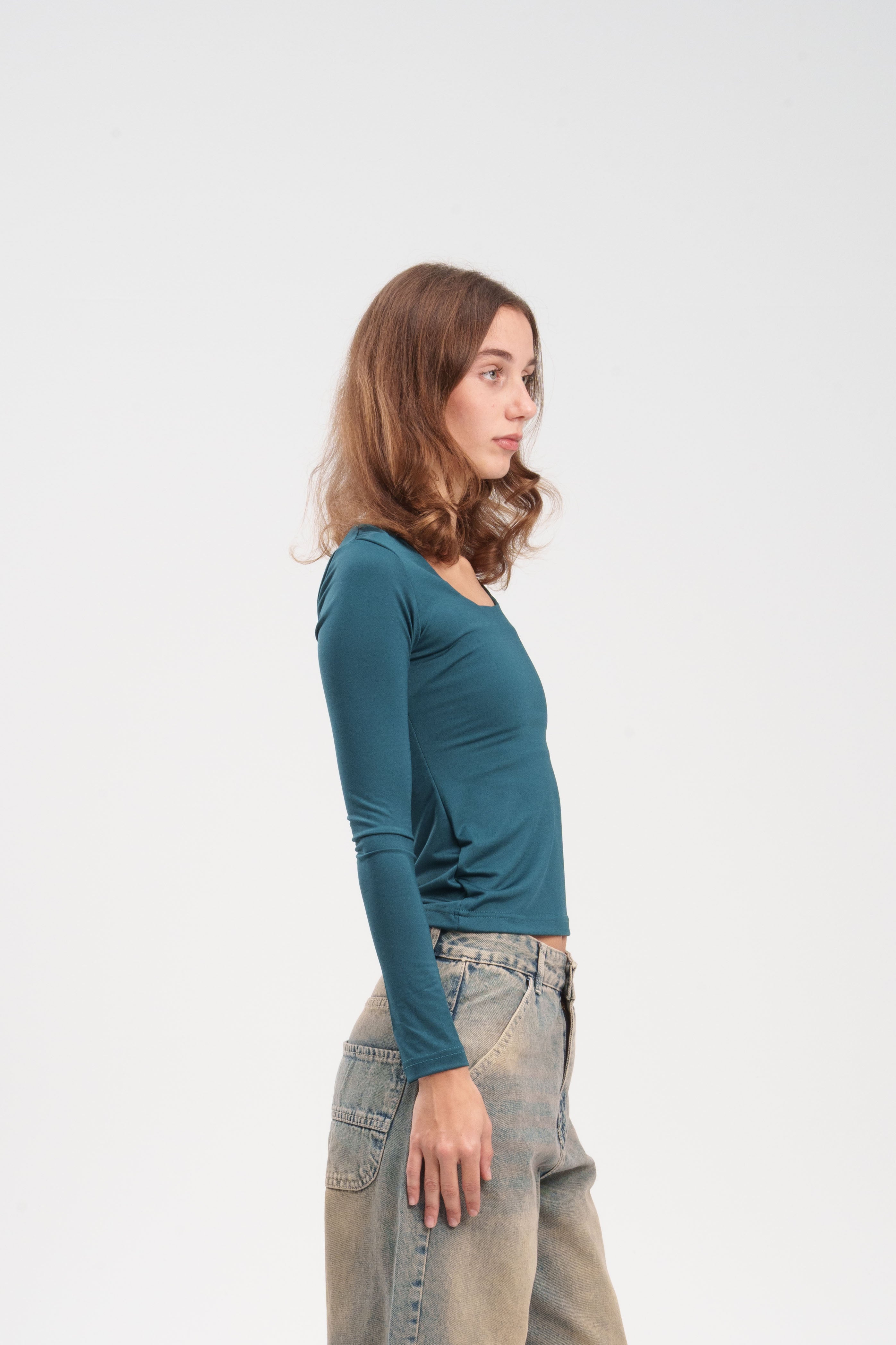 Long-Sleeve Square Neck Top