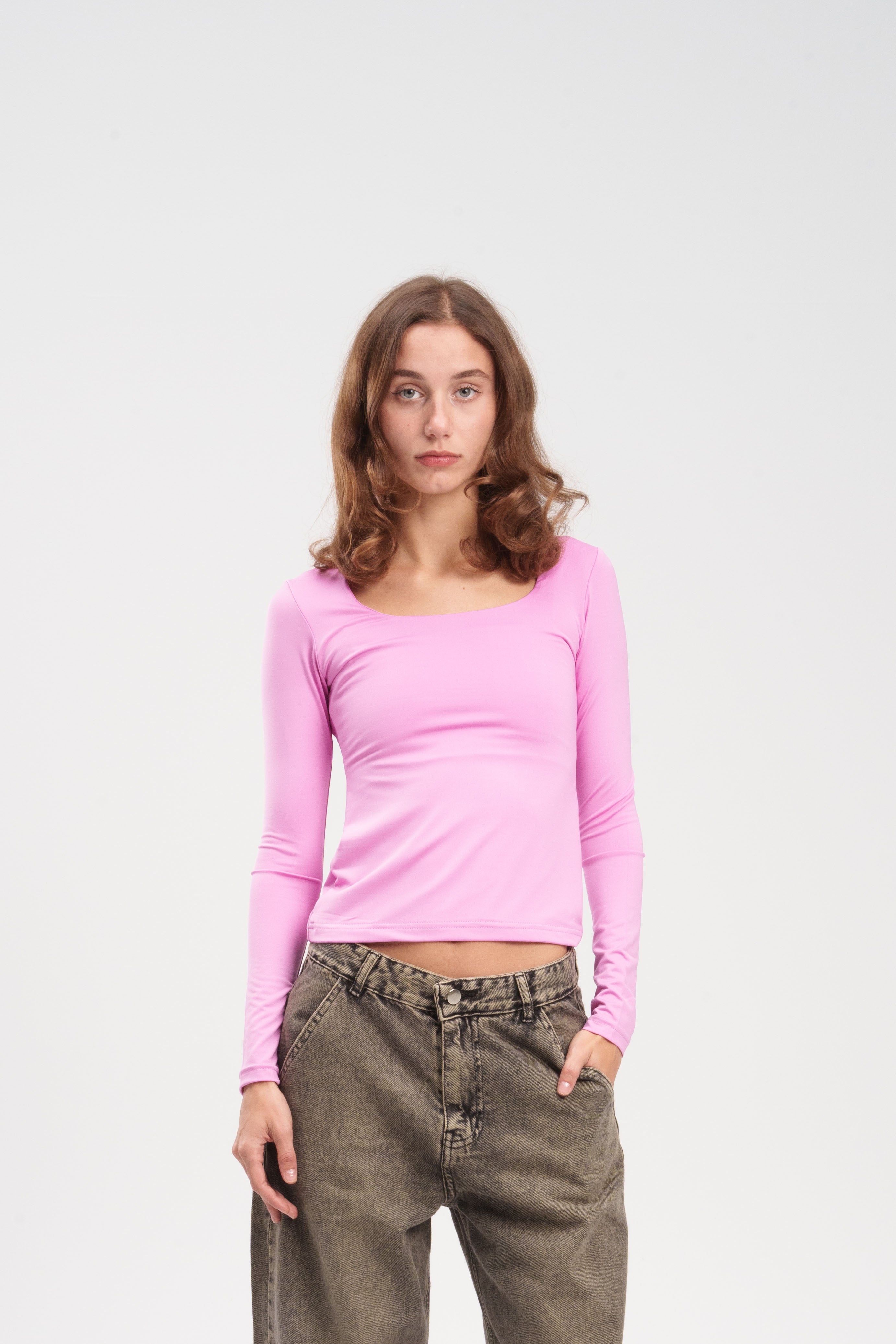 Long-Sleeve Square Neck Top