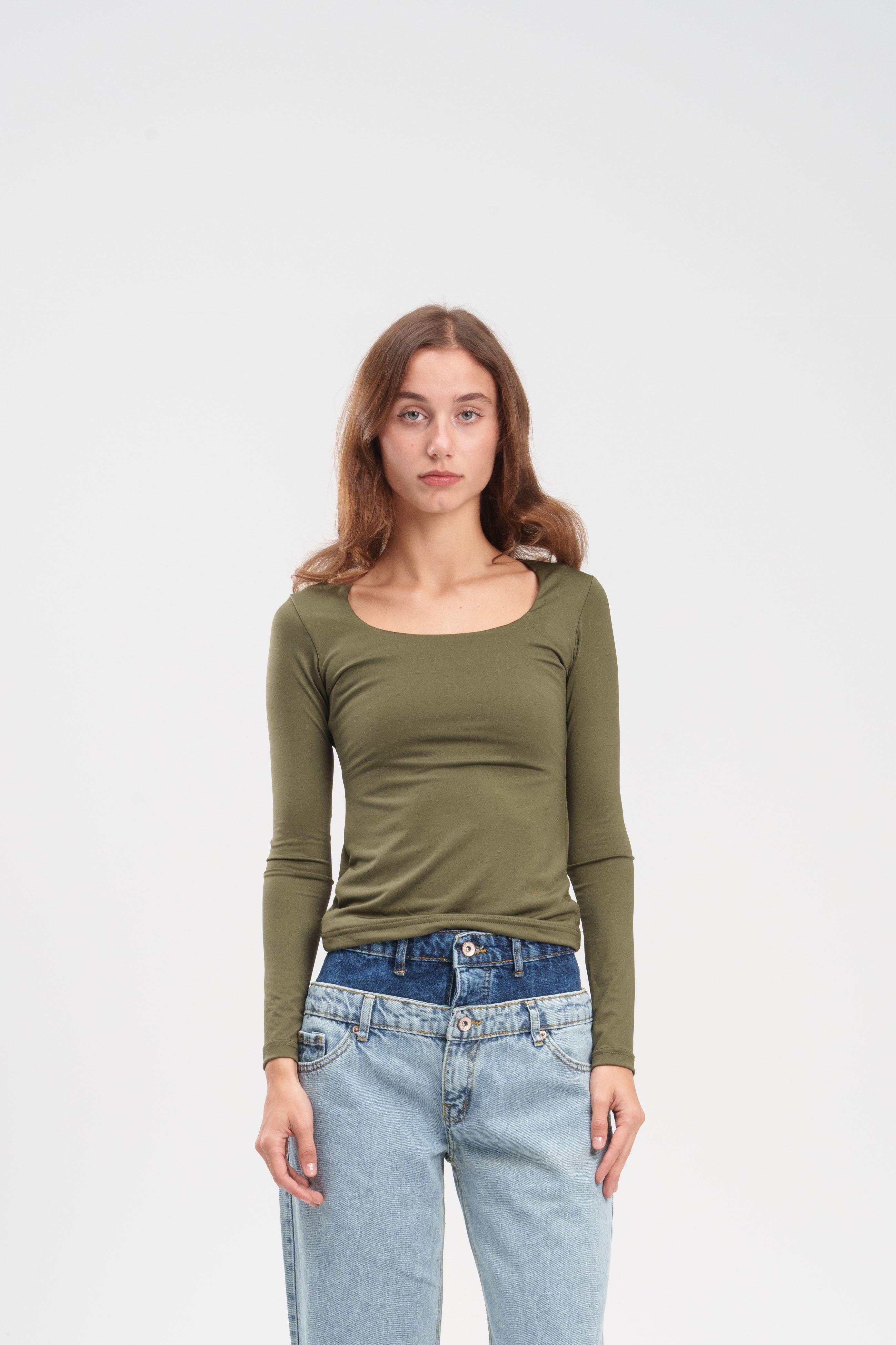 Long-Sleeve Square Neck Top