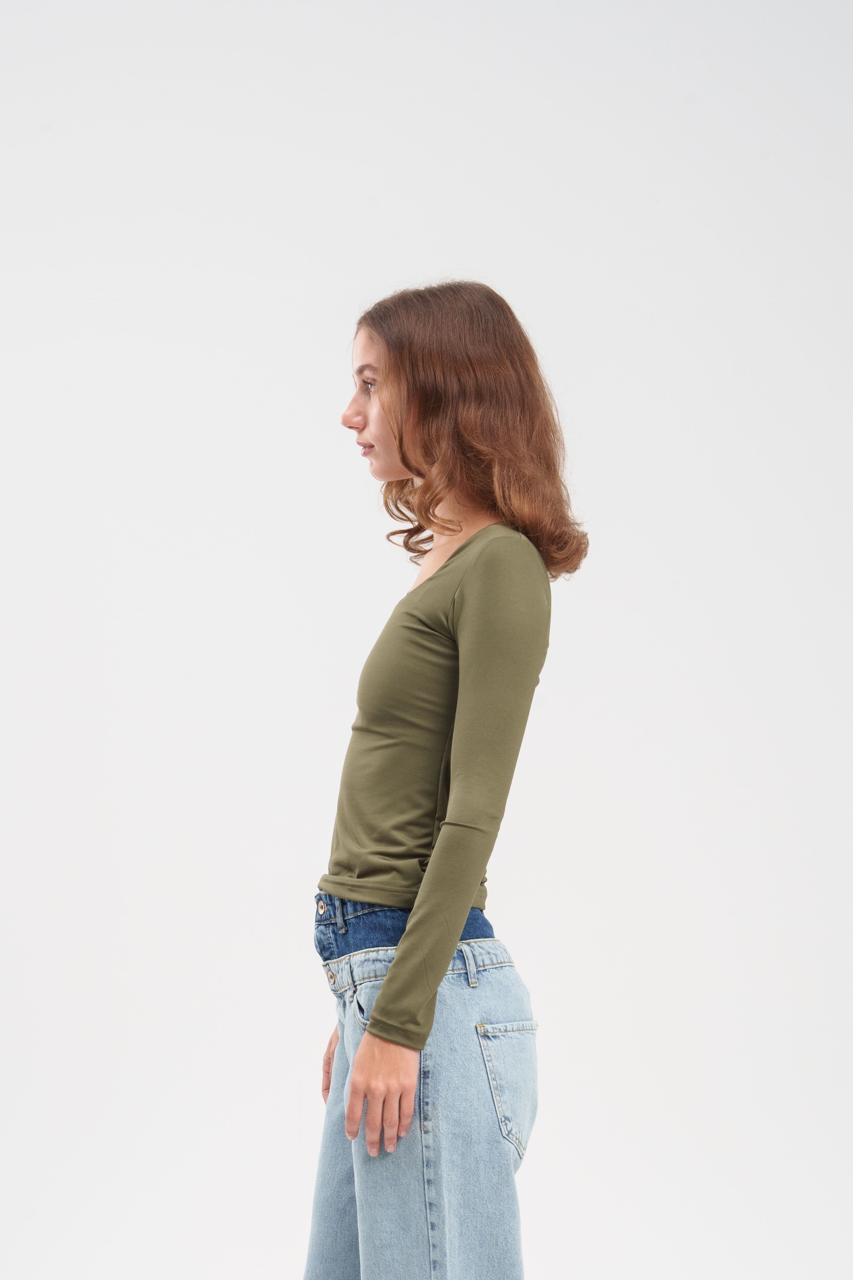 Long-Sleeve Square Neck Top