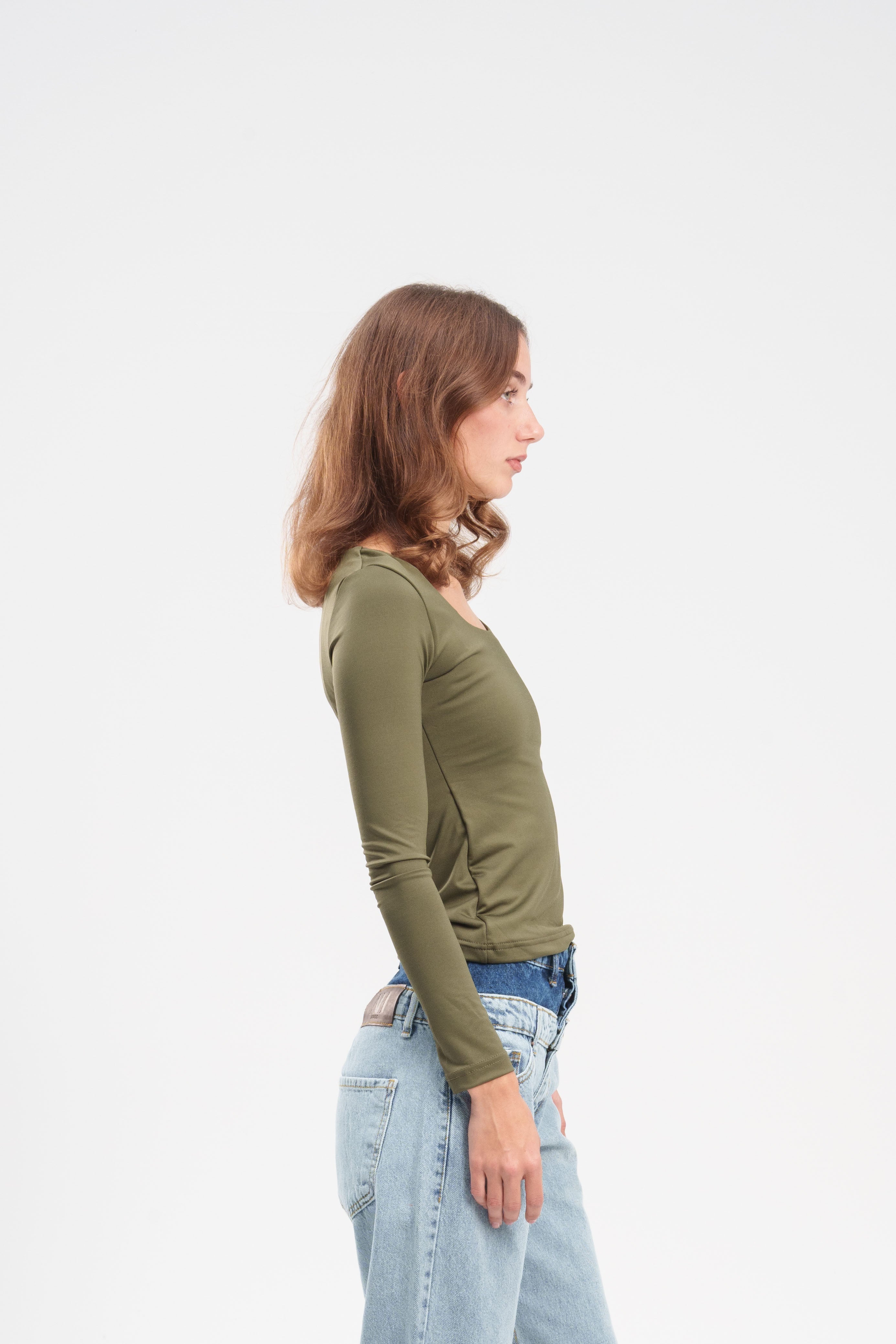 Long-Sleeve Square Neck Top