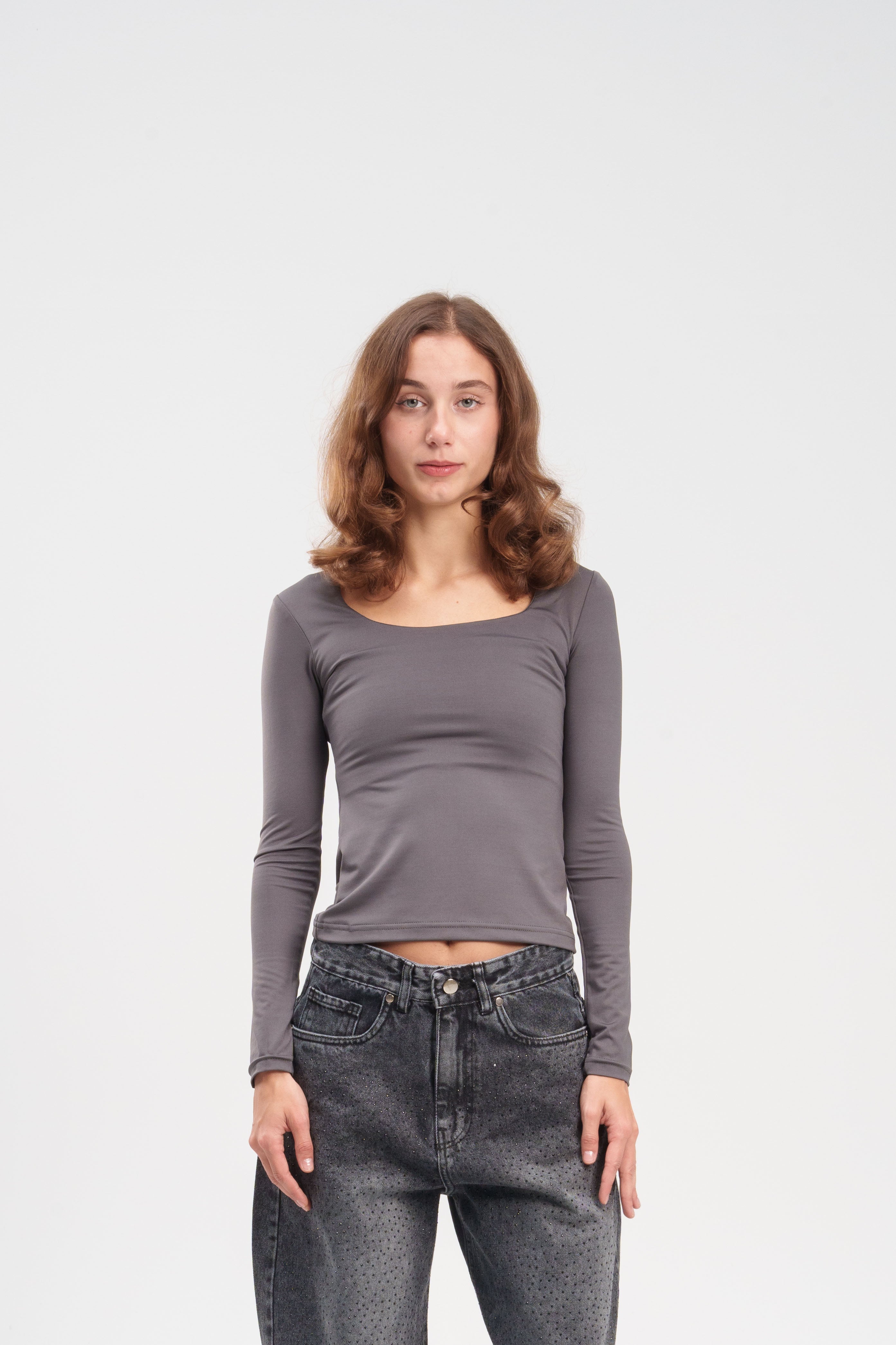 Long-Sleeve Square Neck Top