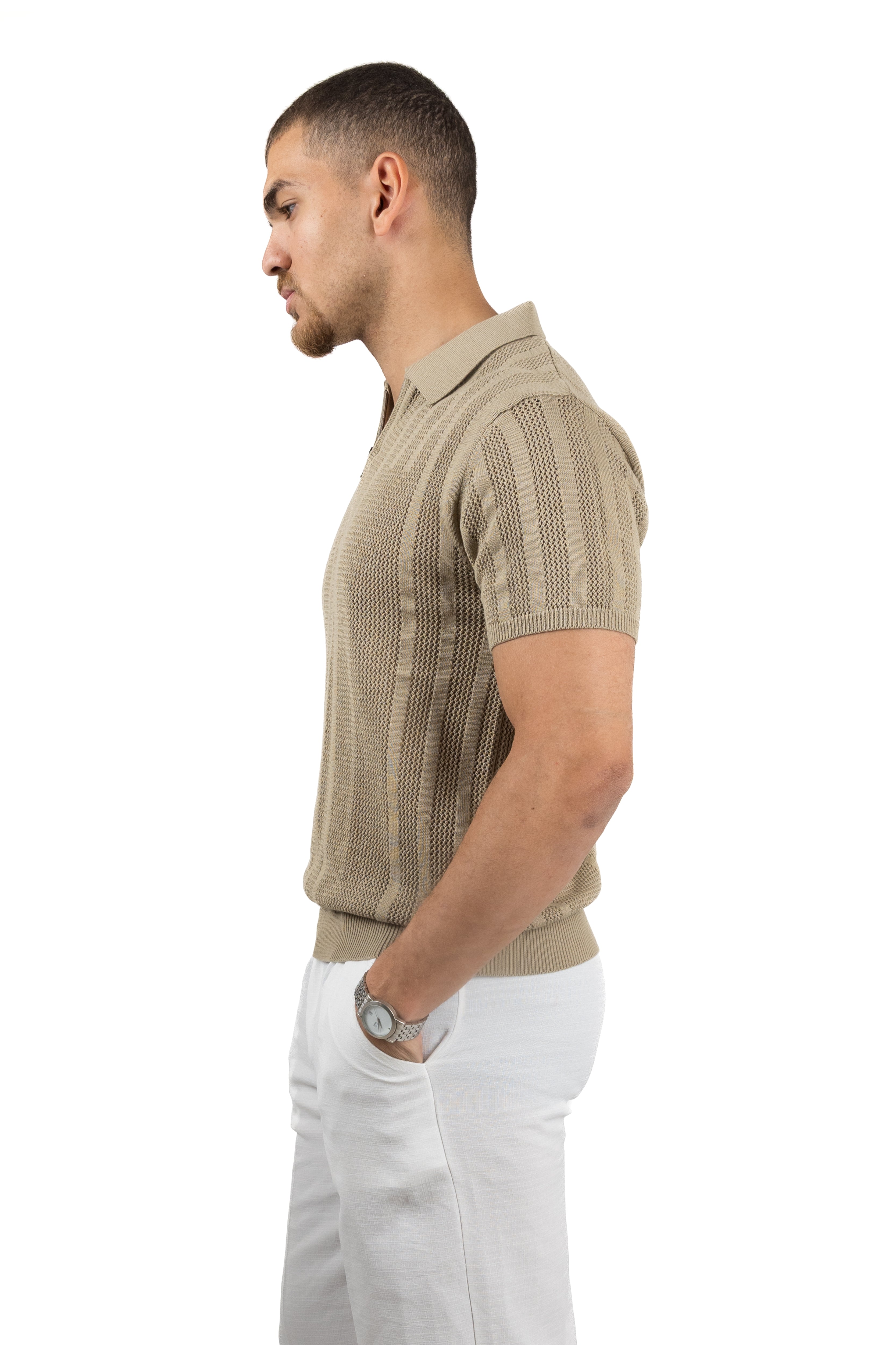 Knitted Quarter-Zipper T-Shirt