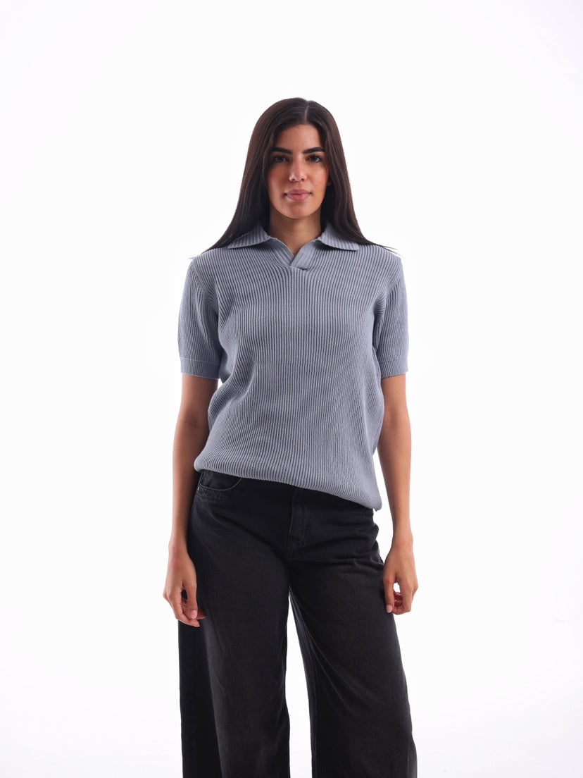 Textured Rib Knit Polo