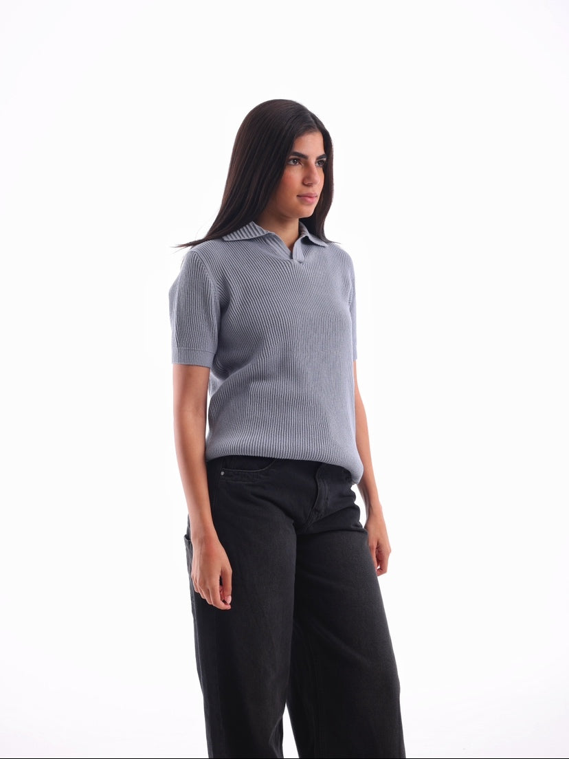 Textured Rib Knit Polo